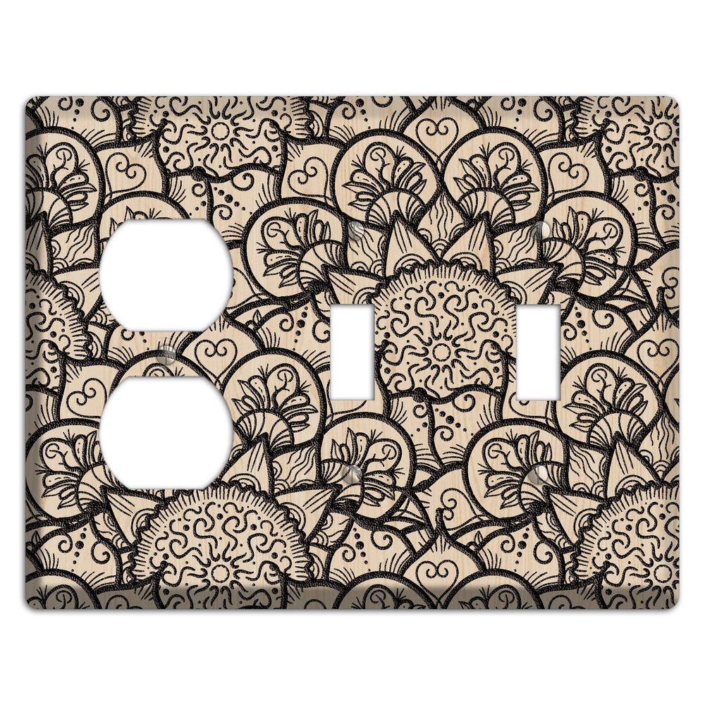 Mandala Black and White Style N Wood Lasered Duplex / 2 Toggle Wallplate