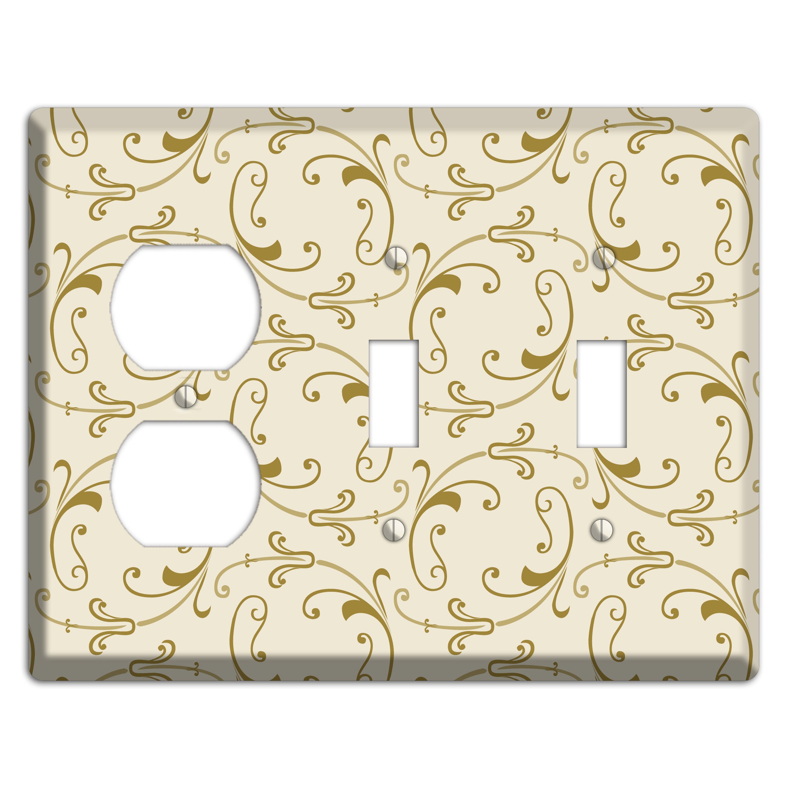 Off White with Gold Victorian Sprig Duplex / 2 Toggle Wallplate
