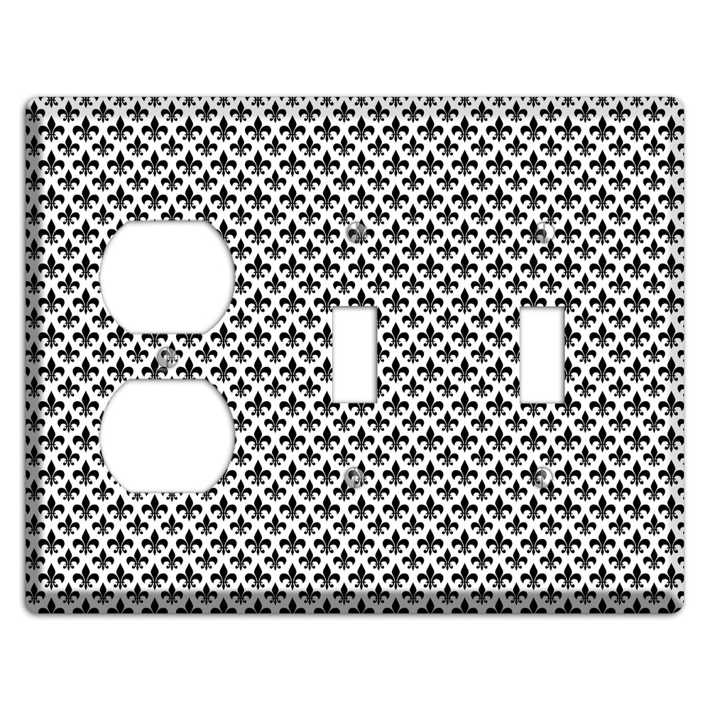 Black and White Fleur de lis Duplex / 2 Toggle Wallplate