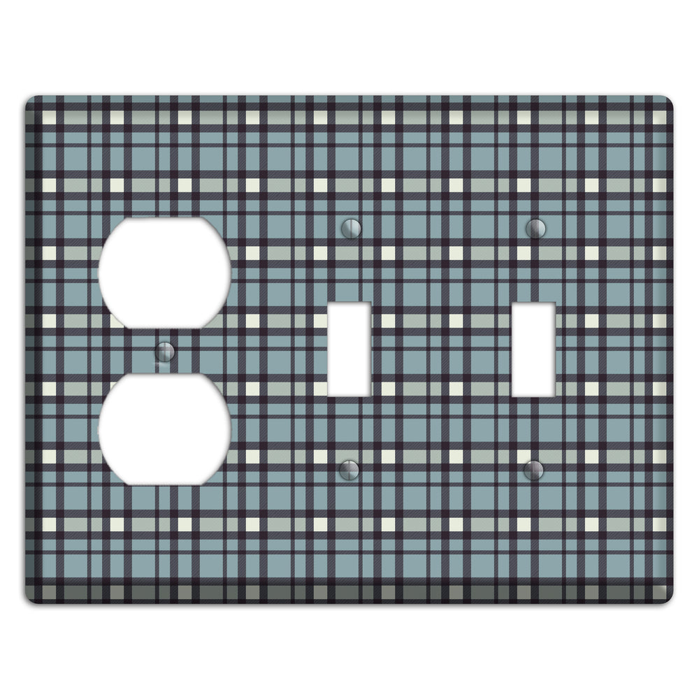 Dusty Blue Plaid Duplex / 2 Toggle Wallplate
