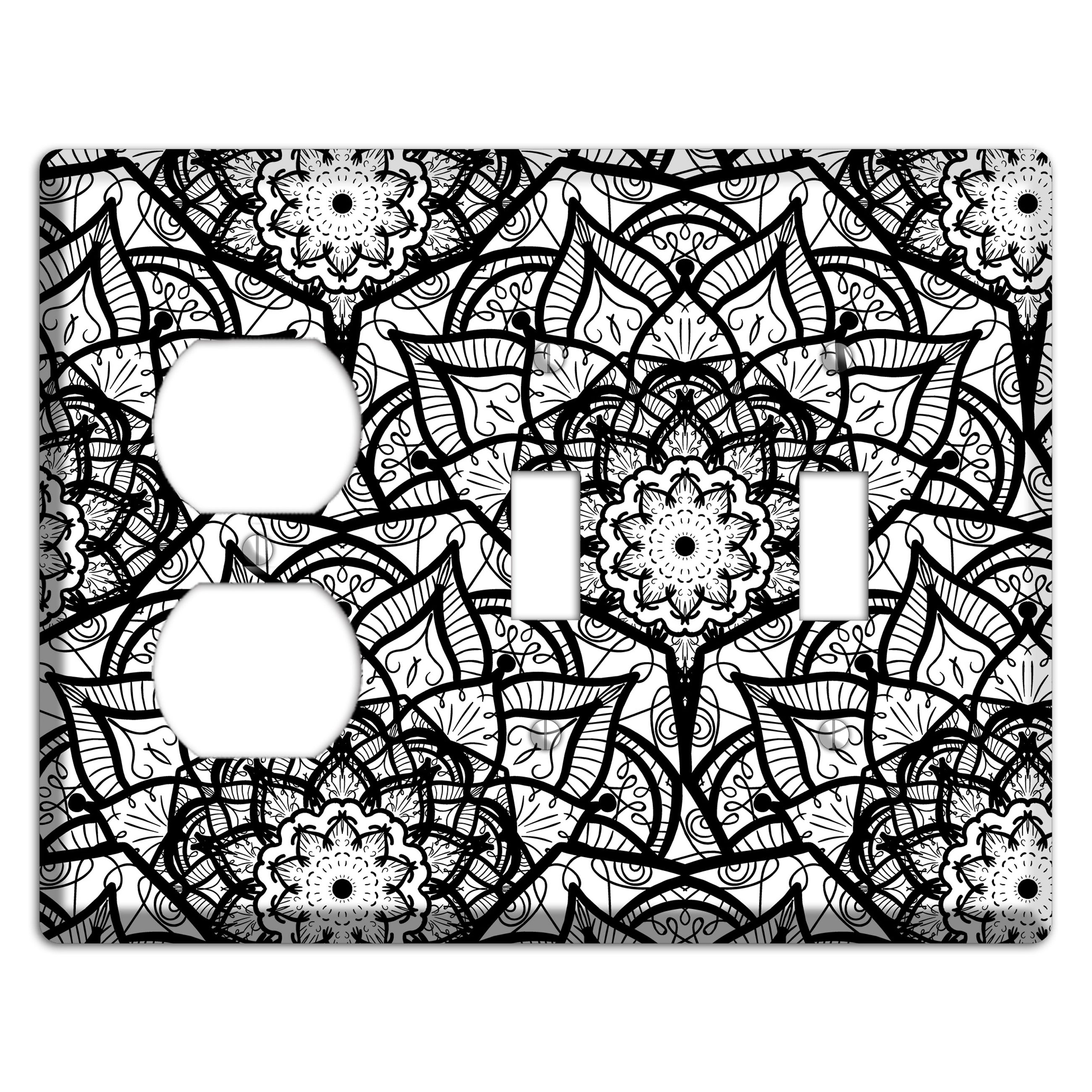 Mandala Black and White Style U Cover Plates Duplex / 2 Toggle Wallplate