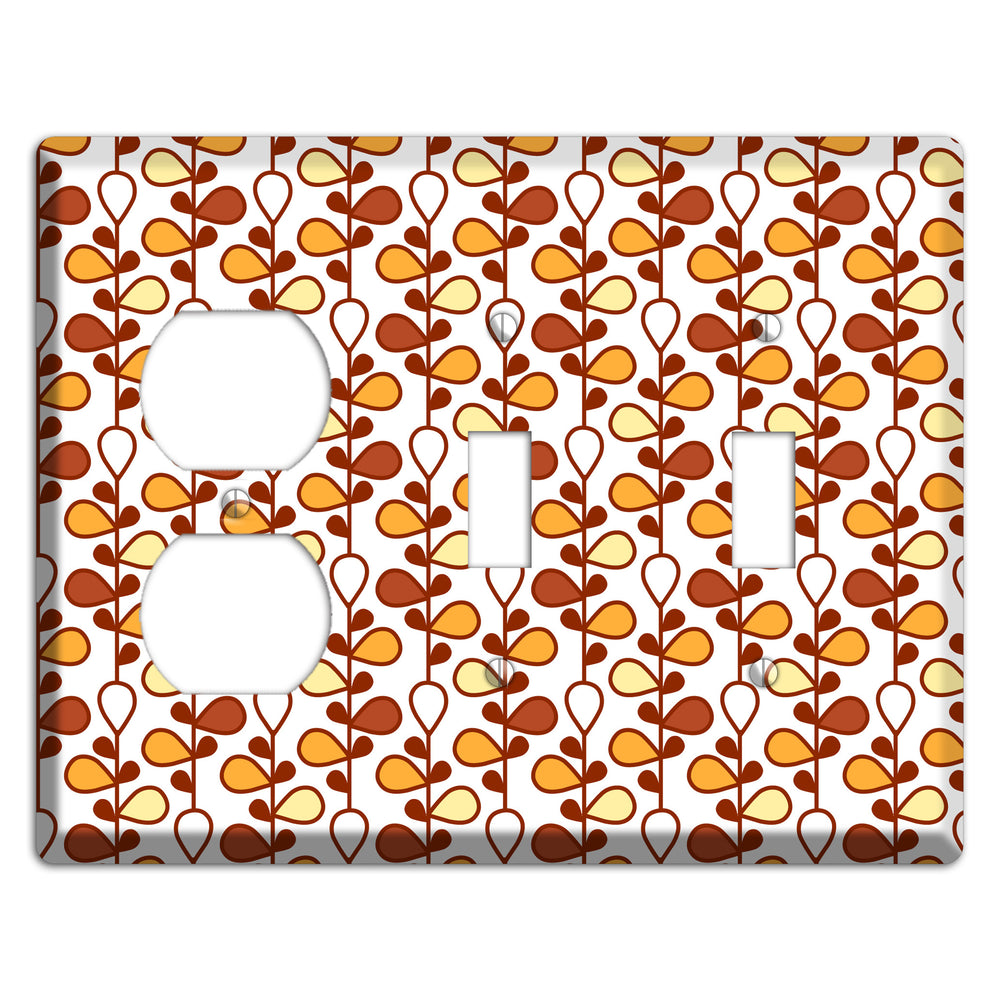 White with Red and Orange Drop and Vine Duplex / 2 Toggle Wallplate