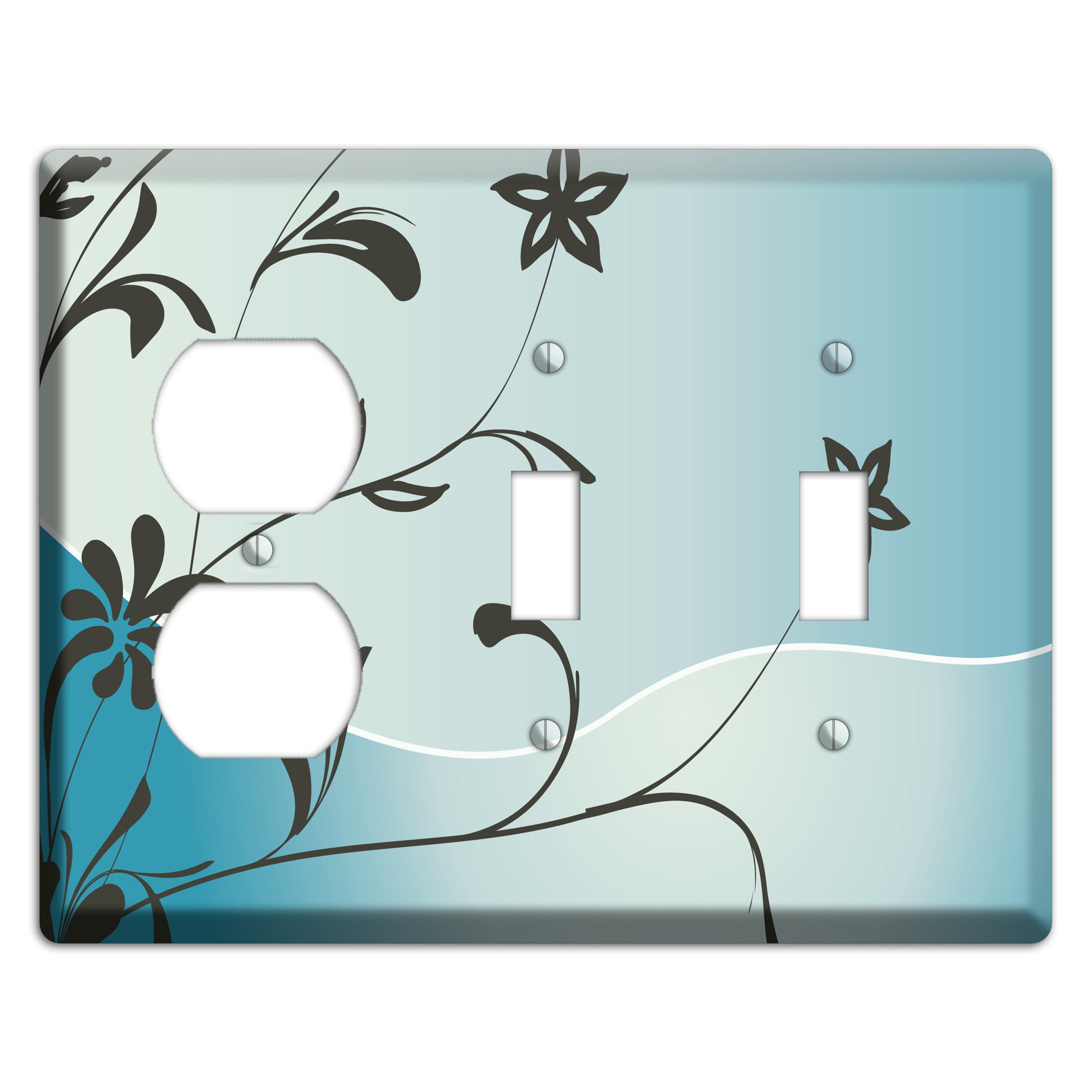 Blue-grey Flowers Duplex / 2 Toggle Wallplate