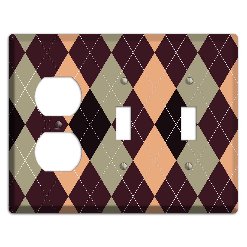 Beige and Brown Argyle Duplex / 2 Toggle Wallplate
