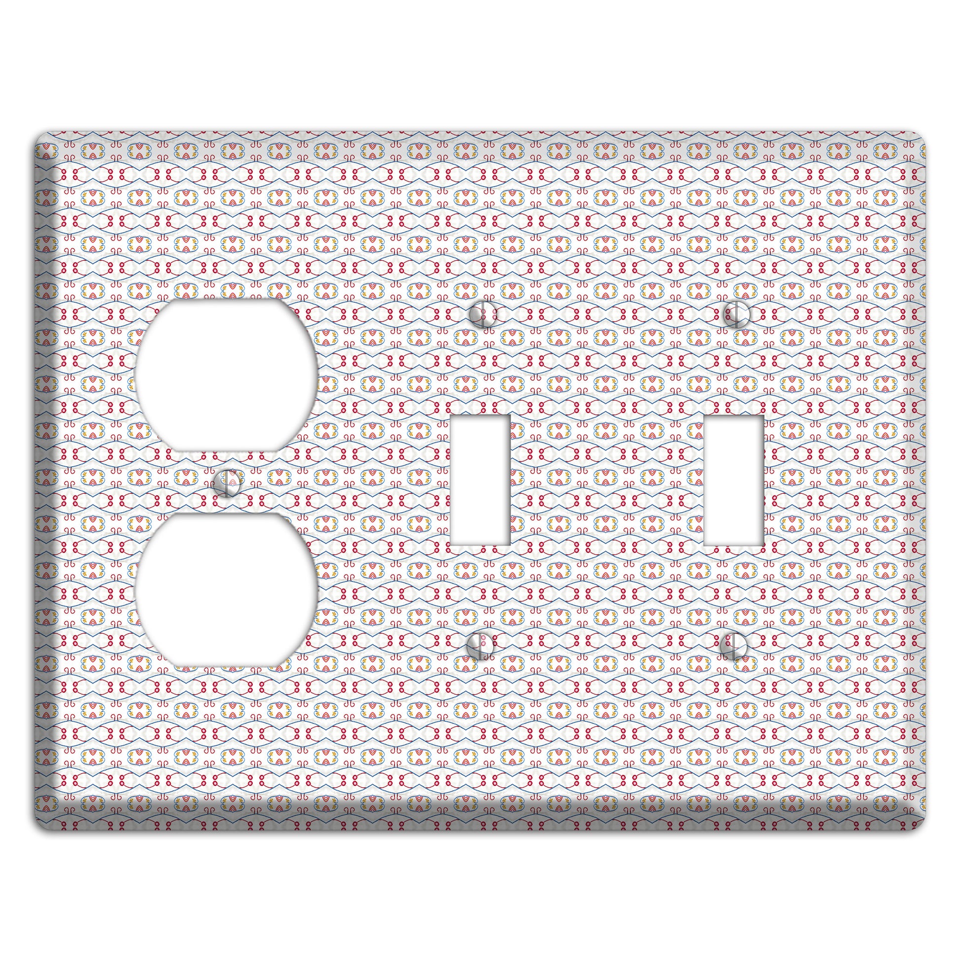 White with Red Tapestry Contour Duplex / 2 Toggle Wallplate