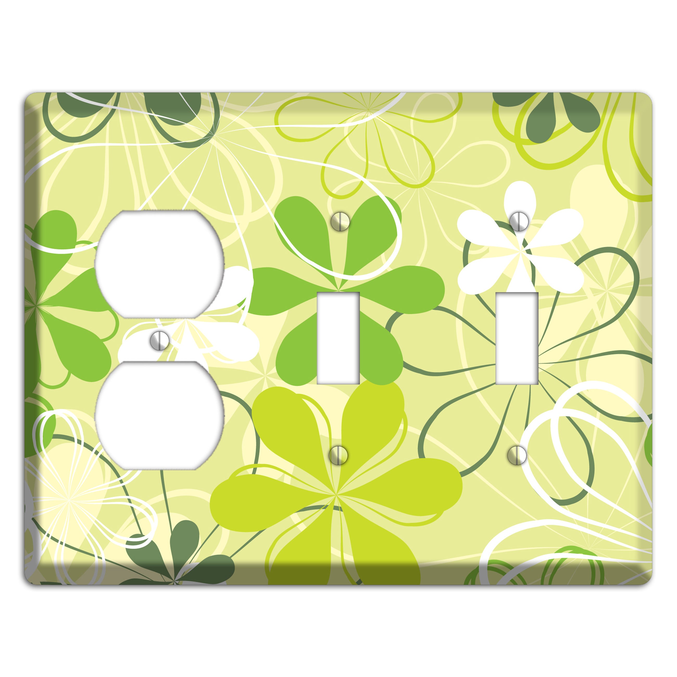 Green Retro Flowers Duplex / 2 Toggle Wallplate