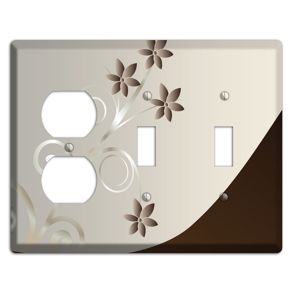 Grey Floral Swirl Sprig Duplex / 2 Toggle Wallplate