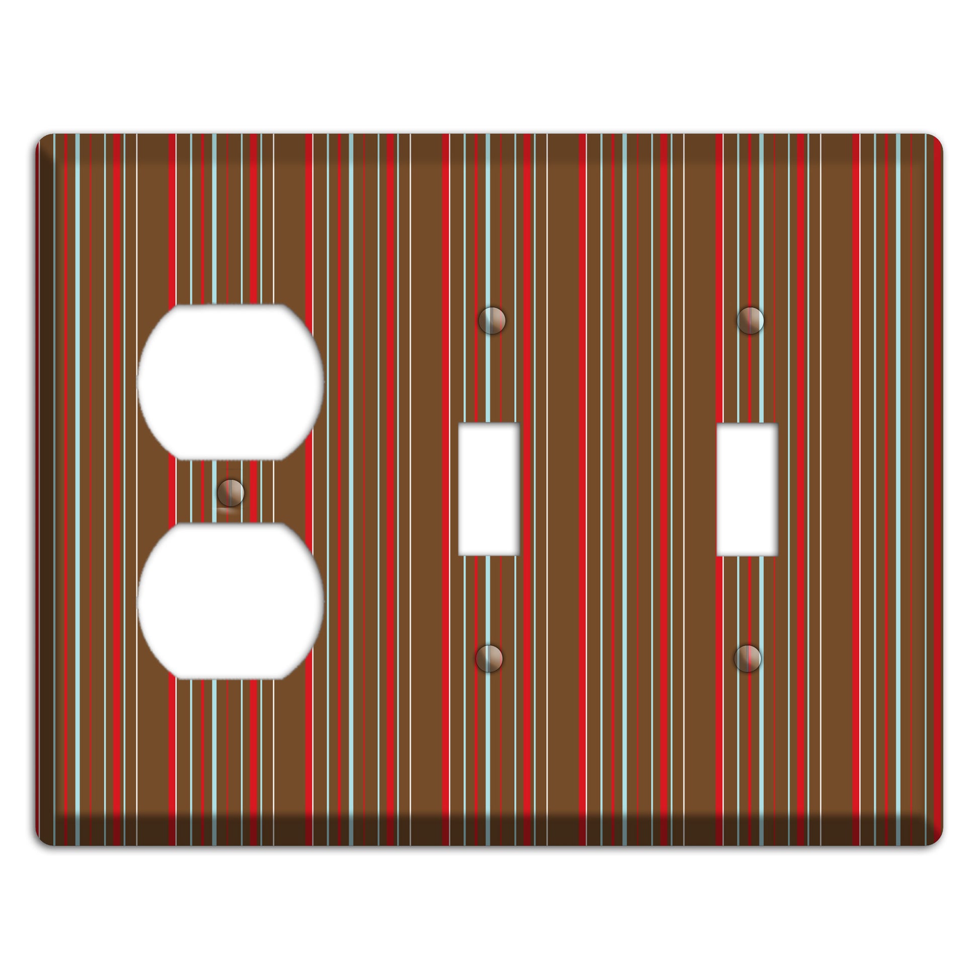 Brown Red and Dusty Blue Vertical Stripes Duplex / 2 Toggle Wallplate