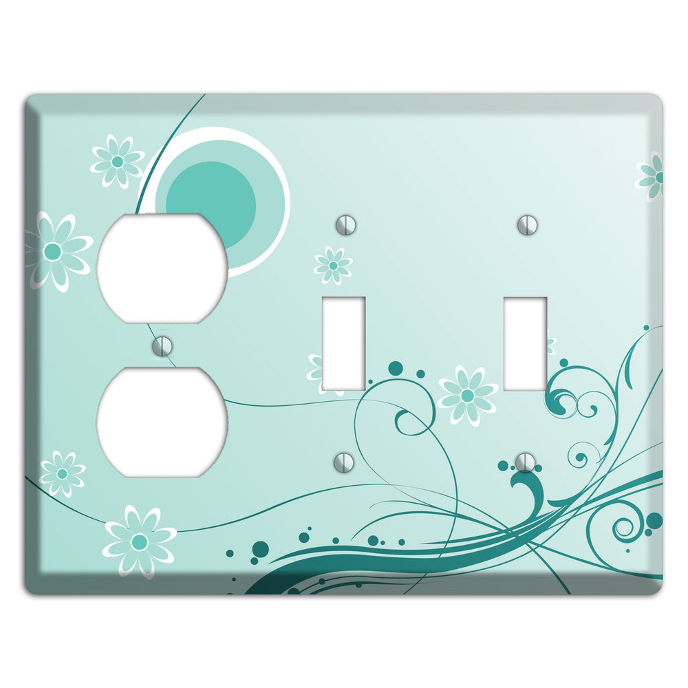 Light Green Floral Duplex / 2 Toggle Wallplate