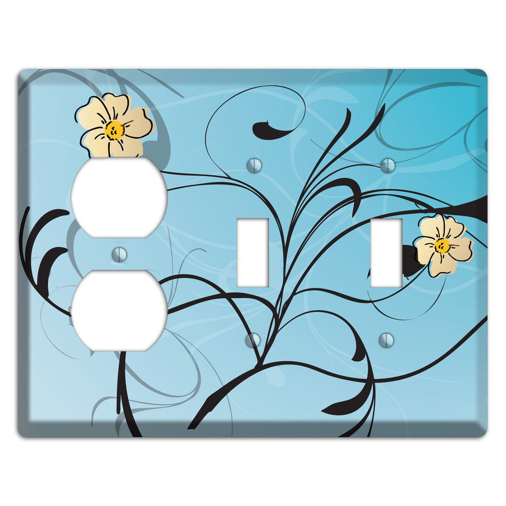Blue Flower with Swirl Duplex / 2 Toggle Wallplate