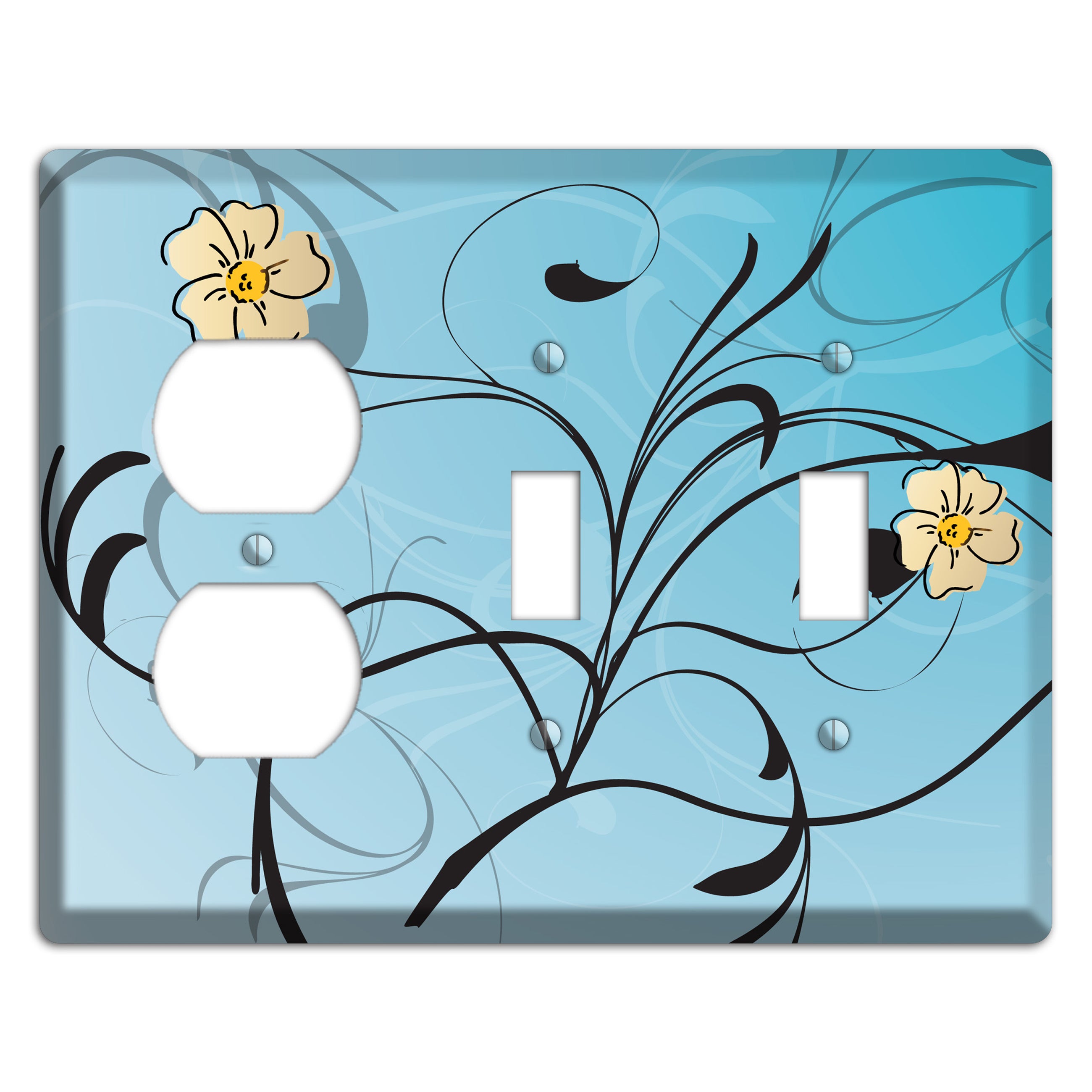 Blue Flower with Swirl Duplex / 2 Toggle Wallplate