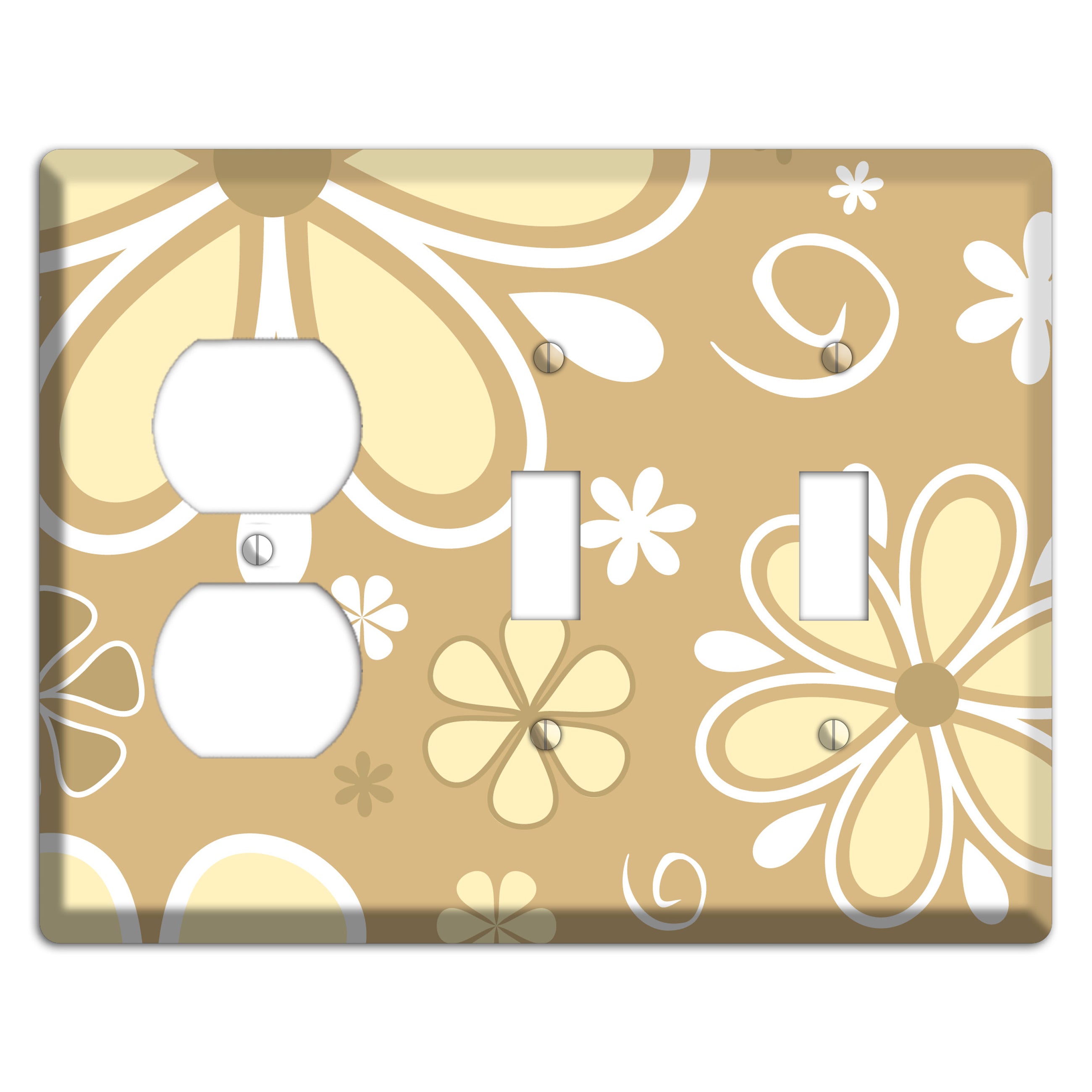 Beige Retro Flowers Duplex / 2 Toggle Wallplate
