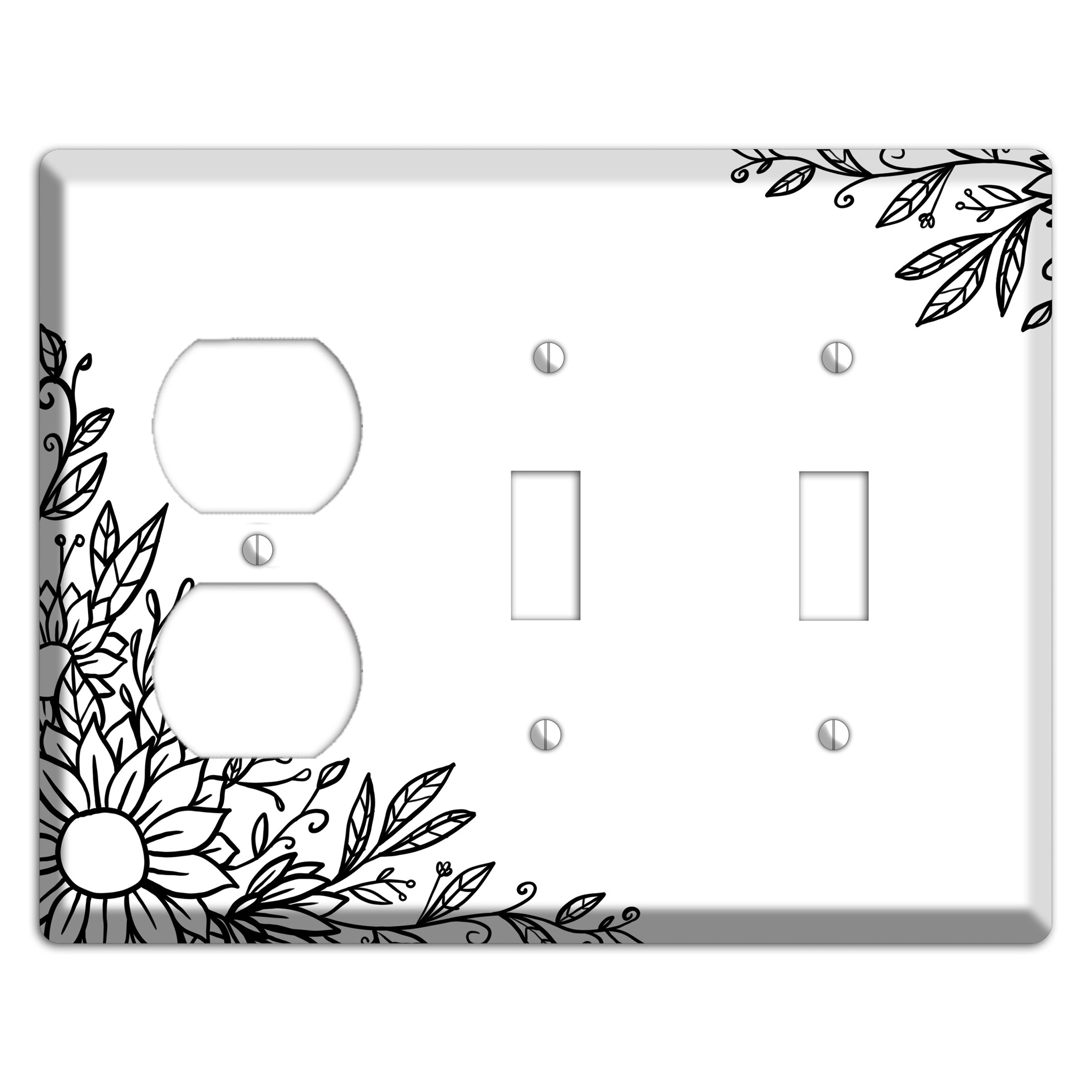 Hand-Drawn Floral 6 Duplex / 2 Toggle Wallplate