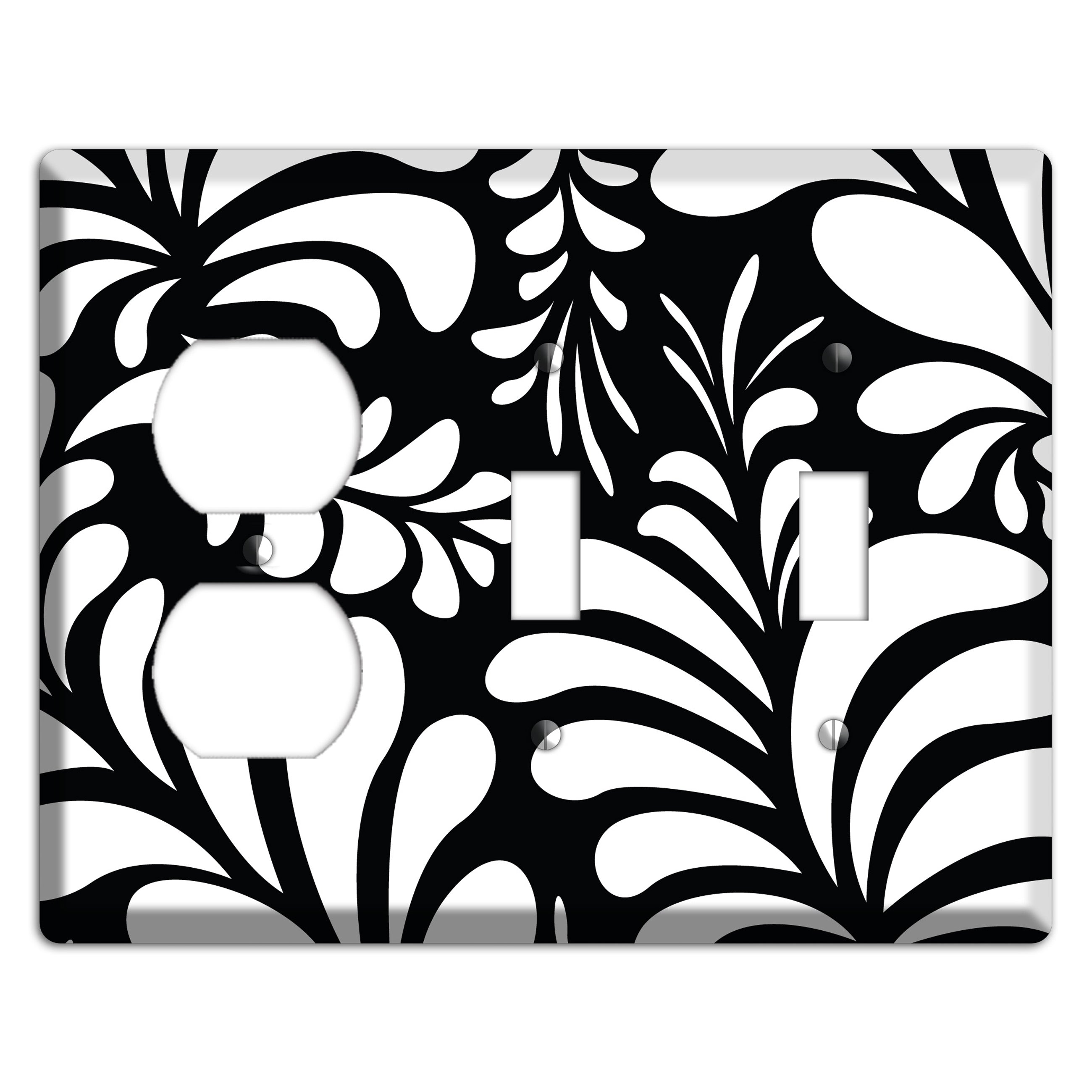 Black with White Herati Duplex / 2 Toggle Wallplate