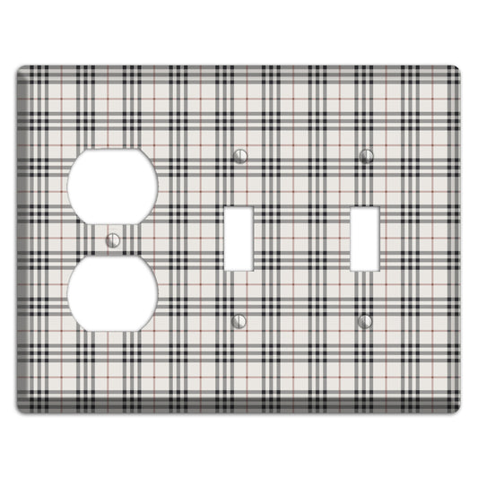 White and Black Plaid Duplex / 2 Toggle Wallplate