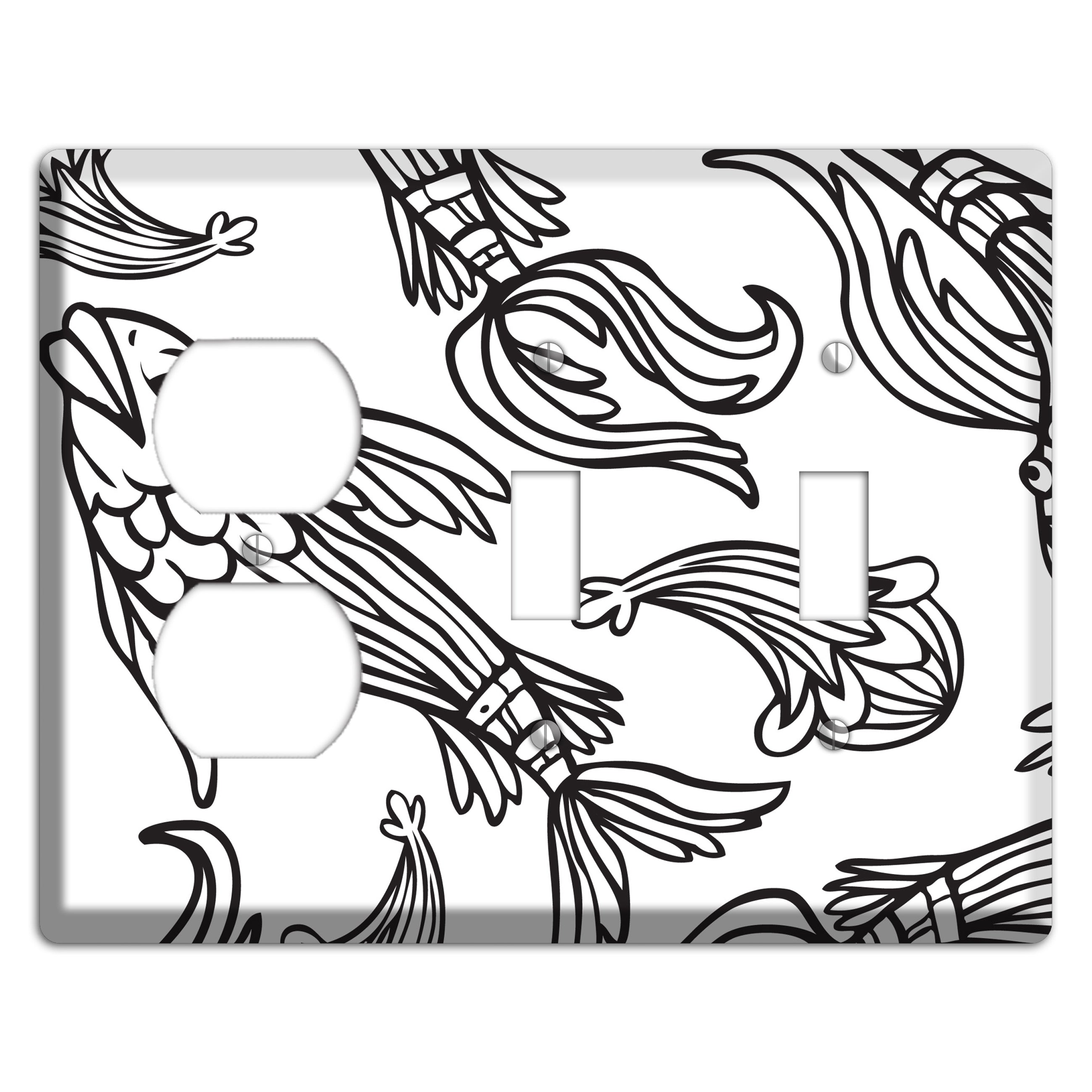 White and Black Koi Duplex / 2 Toggle Wallplate