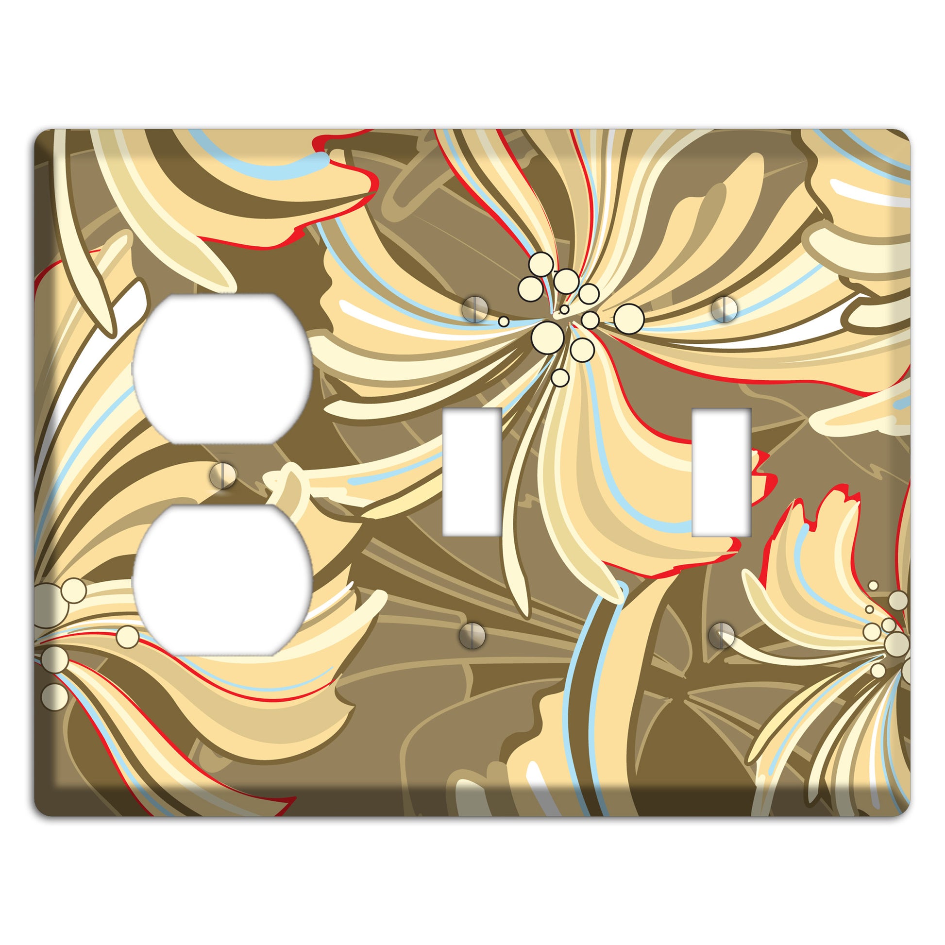 Brown Deco Blossoms Duplex / 2 Toggle Wallplate
