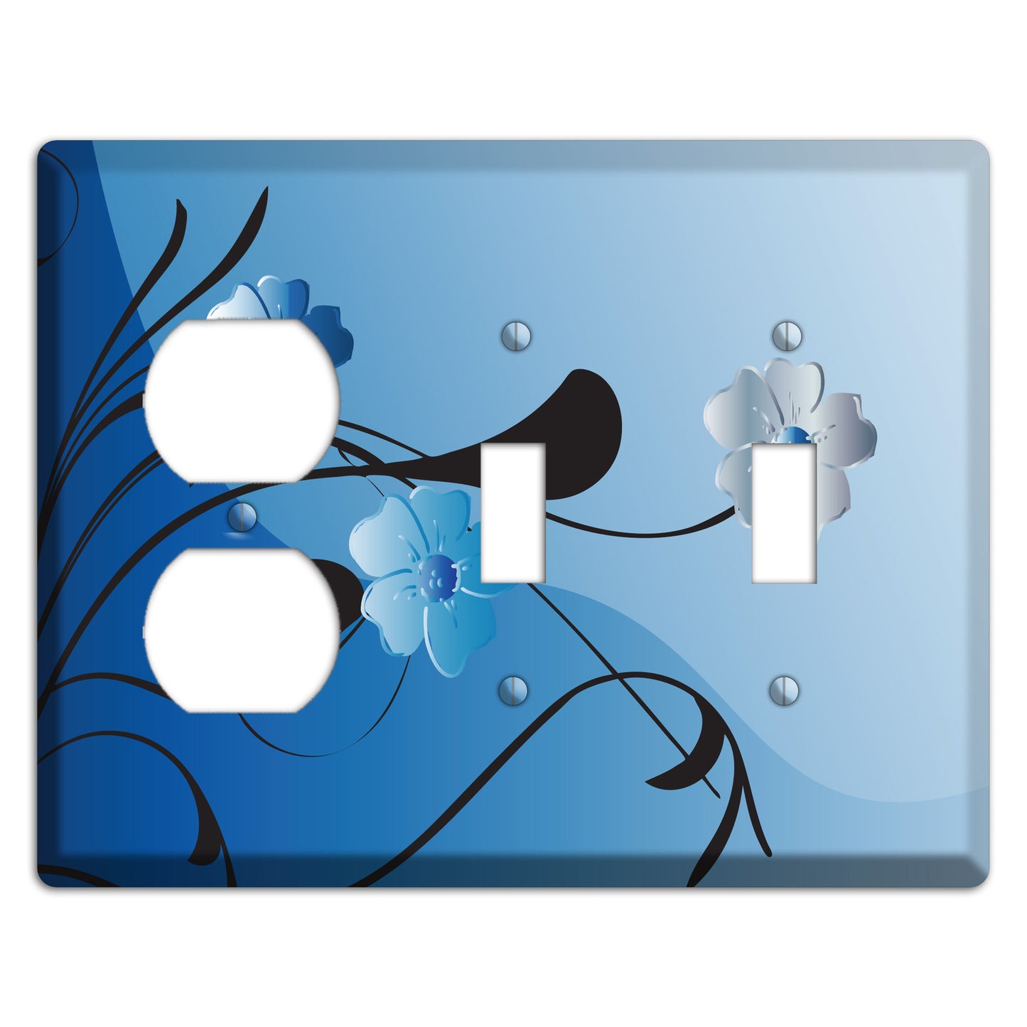 Blue Floral Sprig Duplex / 2 Toggle Wallplate