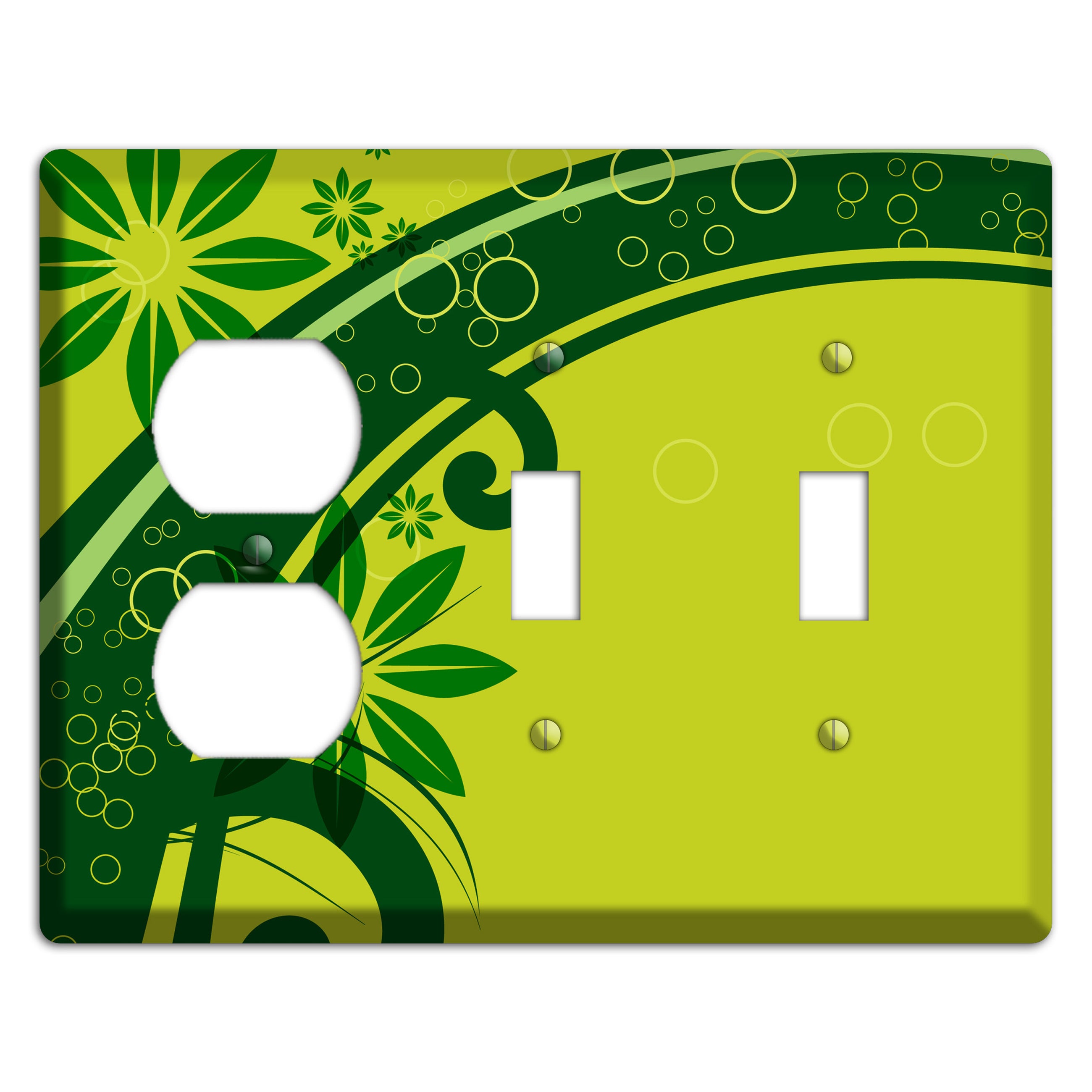 Green Retro Floral Duplex / 2 Toggle Wallplate