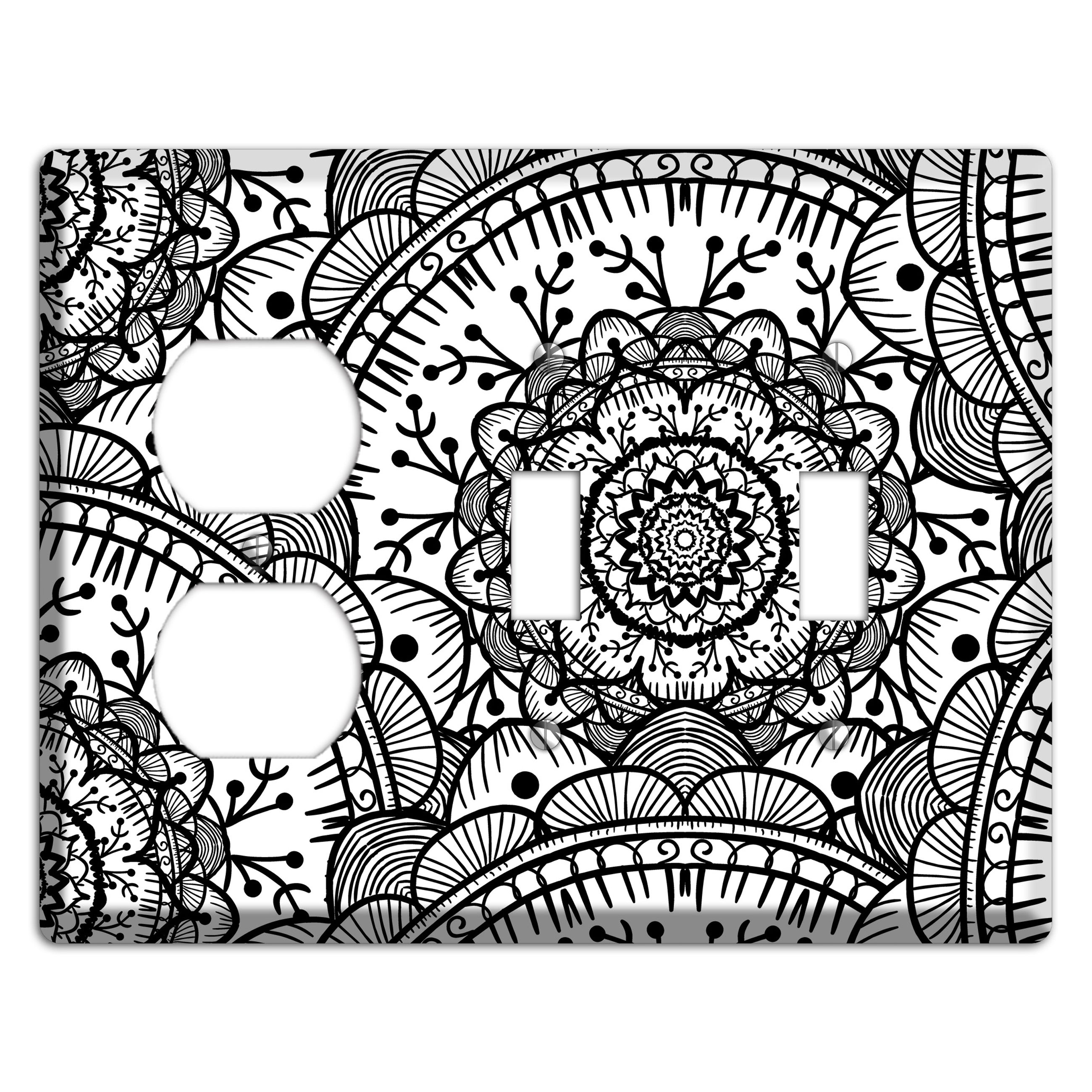 Mandala Black and White Style Q Cover Plates Duplex / 2 Toggle Wallplate