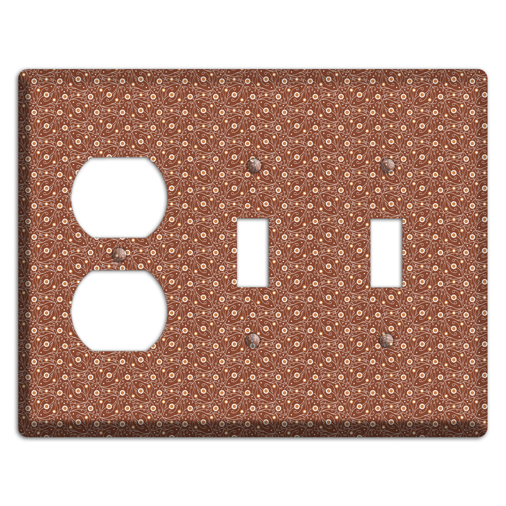 Tiny Brown Vine Floral Duplex / 2 Toggle Wallplate