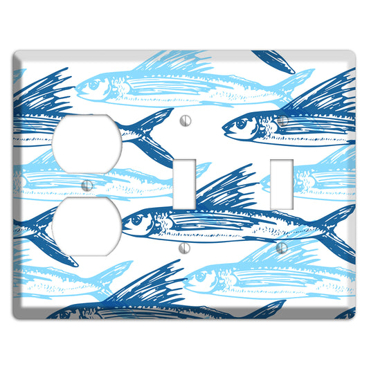 Multi-Blue Fish Duplex / 2 Toggle Wallplate