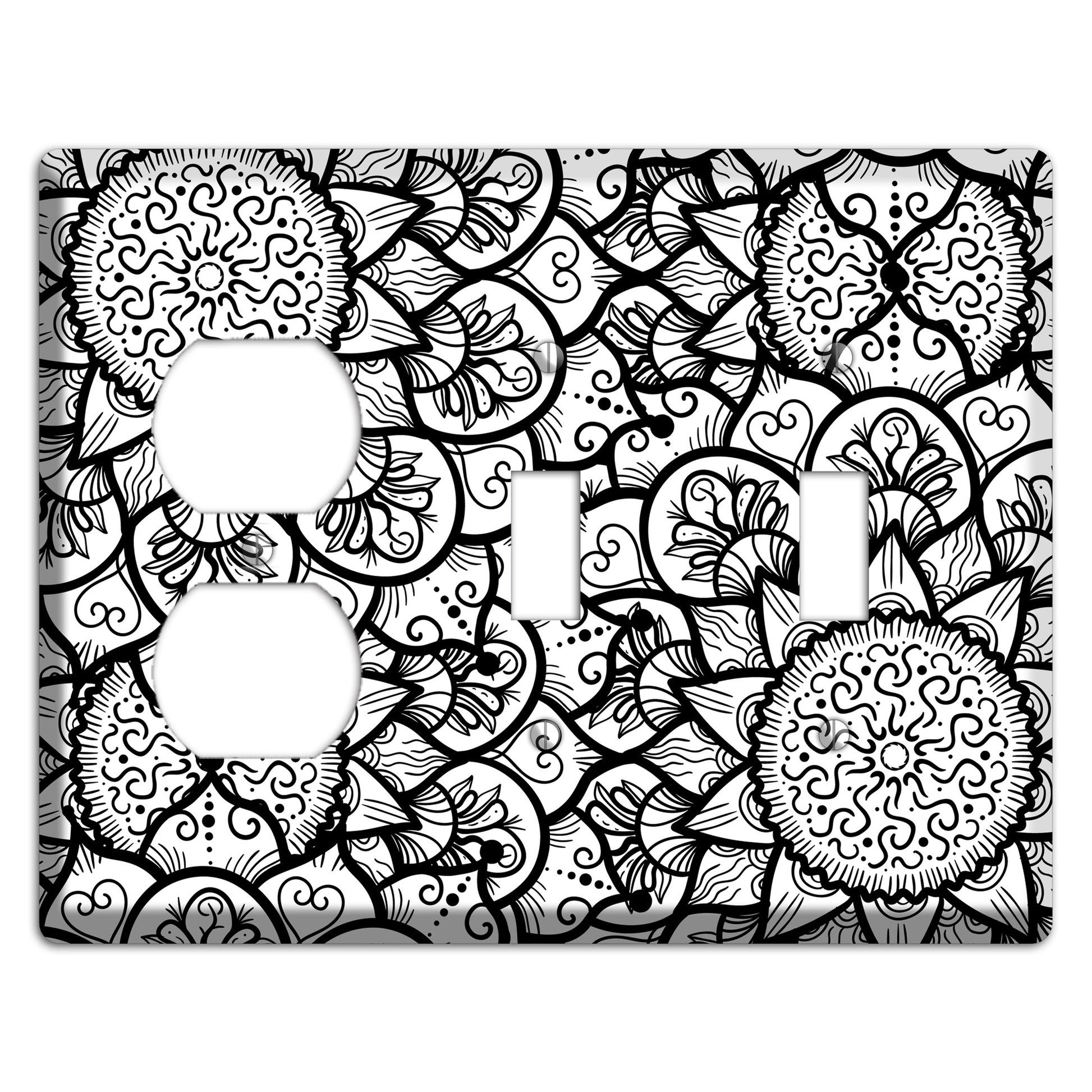 Mandala Black and White Style W Cover Plates Duplex / 2 Toggle Wallplate