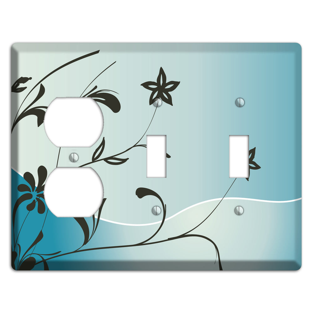 Blue-grey Floral Sprig Duplex / 2 Toggle Wallplate