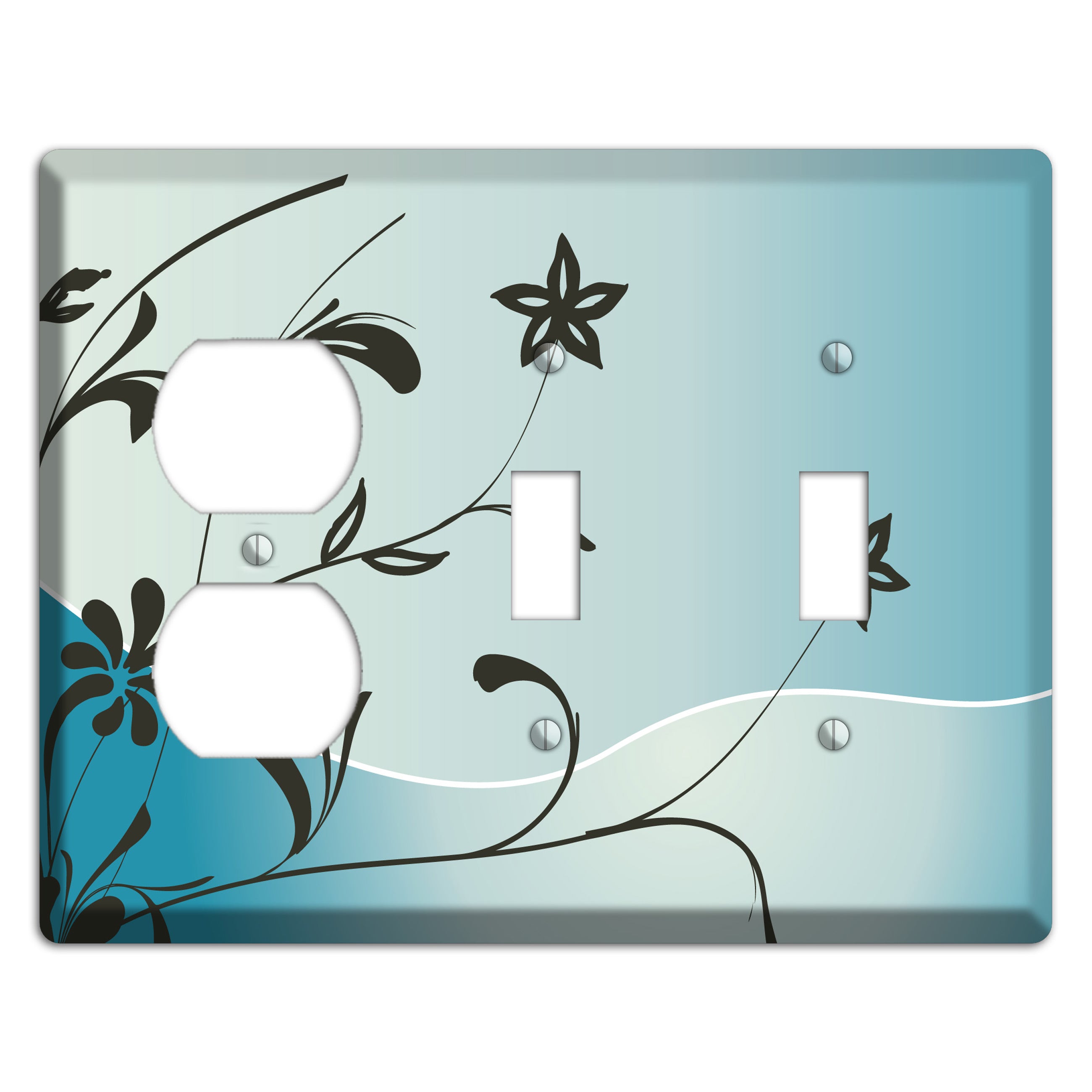 Blue-grey Floral Sprig Duplex / 2 Toggle Wallplate