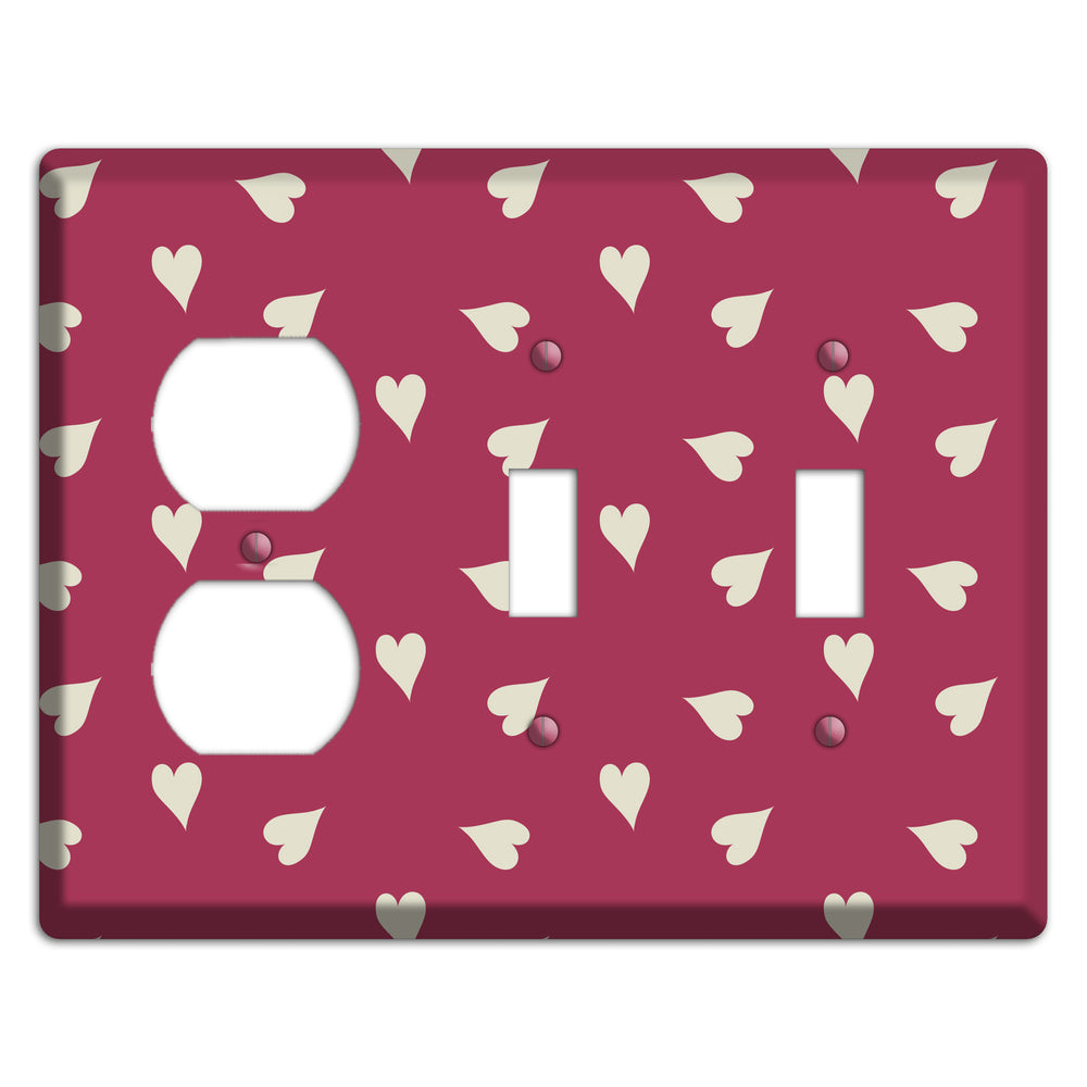 Fuschia with White Hearts Duplex / 2 Toggle Wallplate