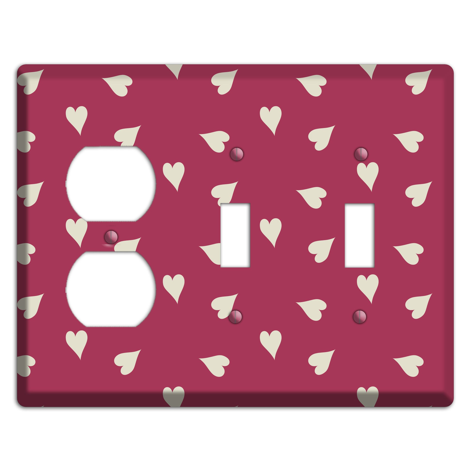 Fuschia with White Hearts Duplex / 2 Toggle Wallplate
