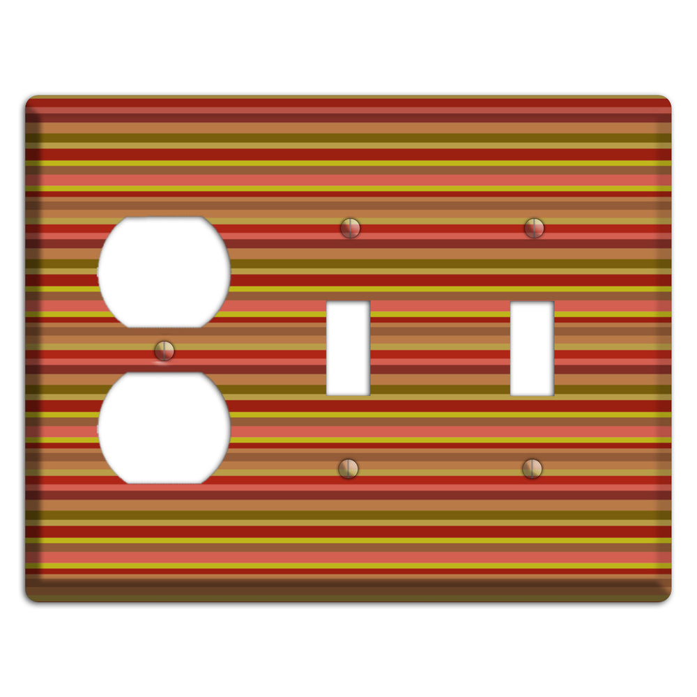 Multi Red Horizontal Stripes Duplex / 2 Toggle Wallplate