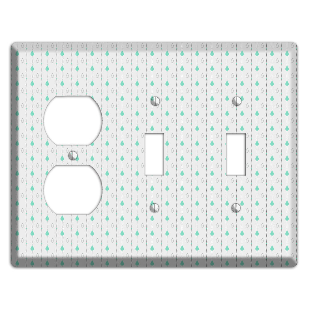 White and Blue Drops Duplex / 2 Toggle Wallplate