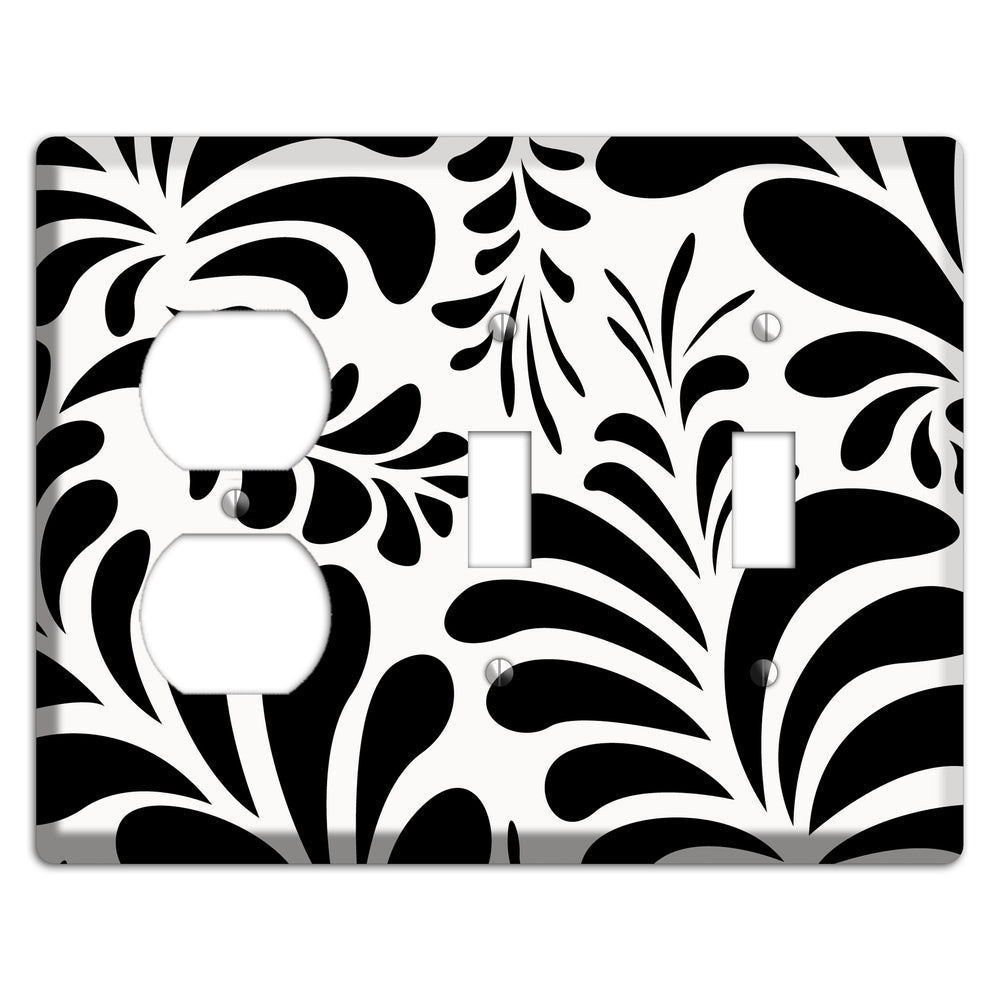 White with Black Herati Duplex / 2 Toggle Wallplate