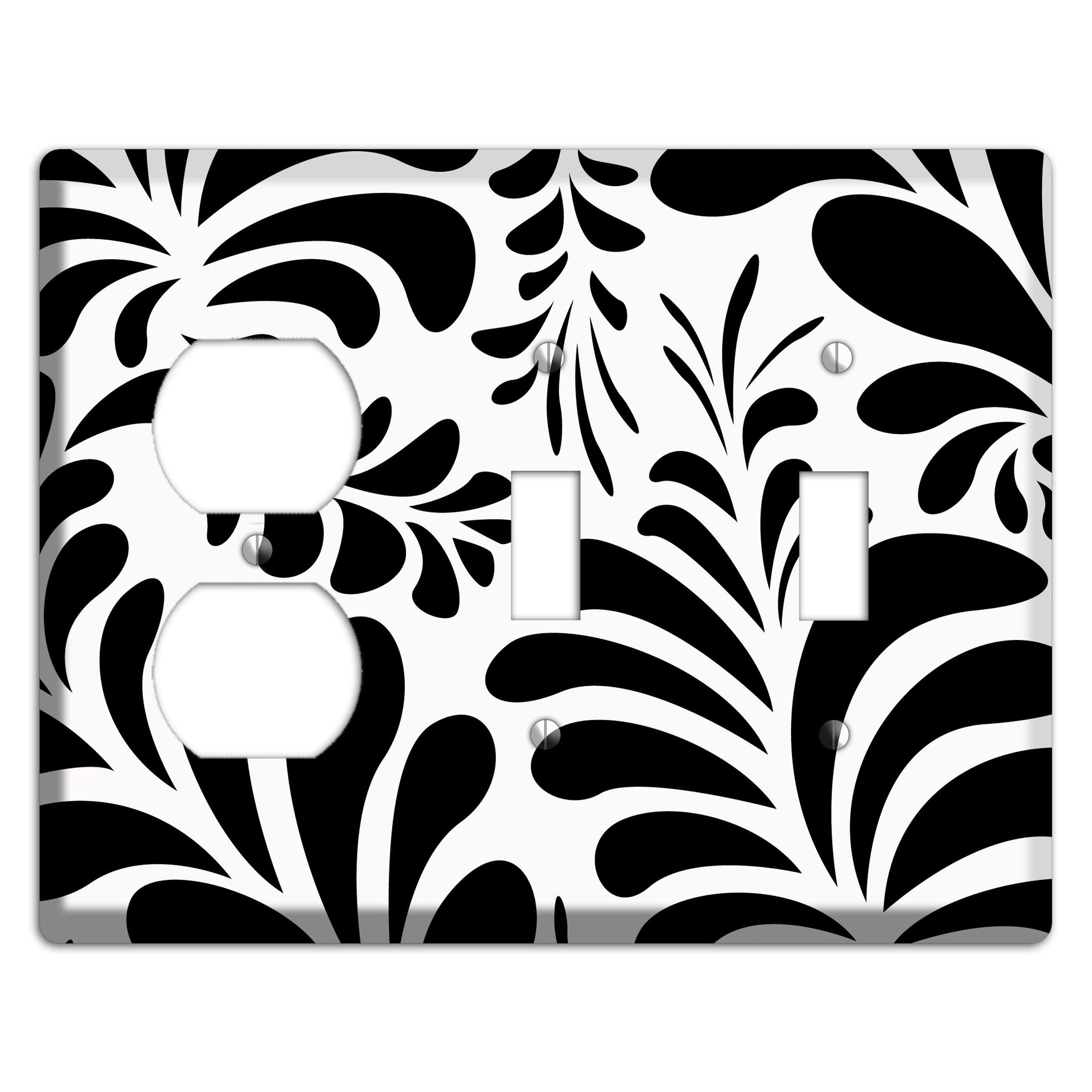 White with Black Herati Duplex / 2 Toggle Wallplate