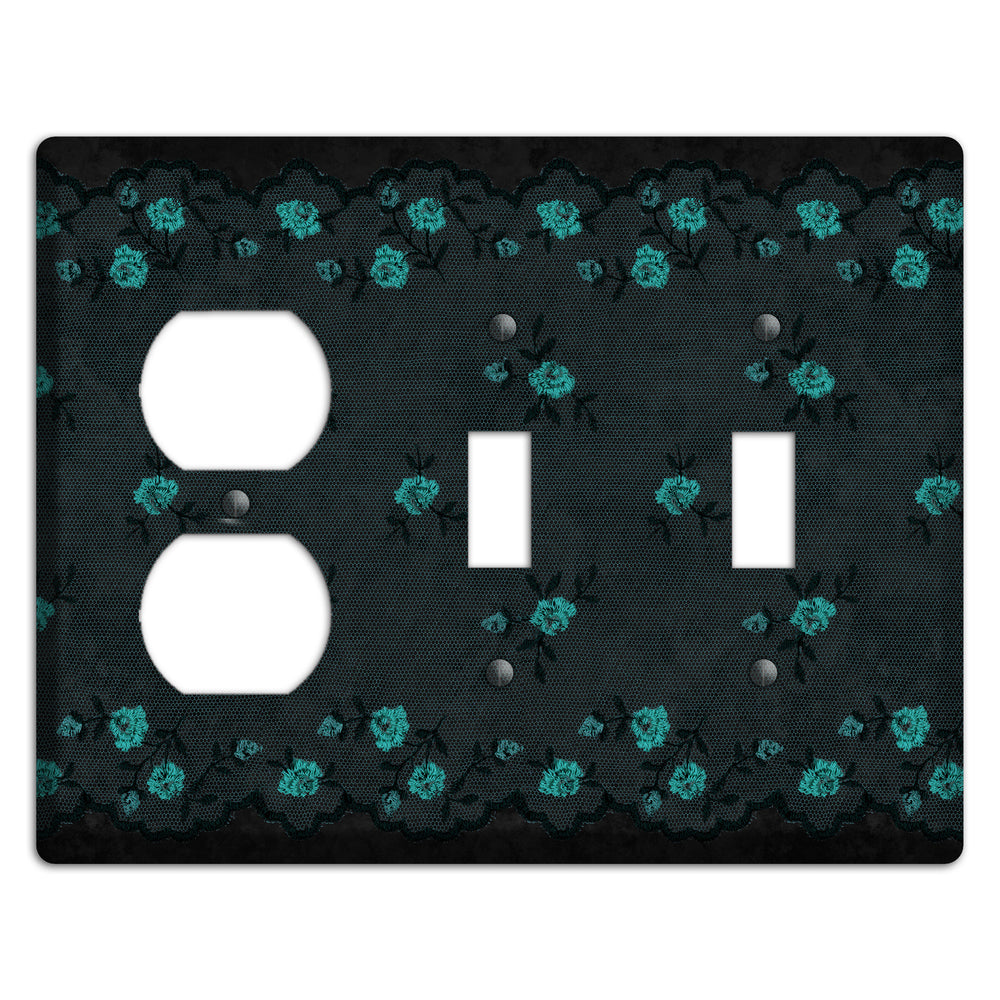 Embroidered Floral Black Duplex / 2 Toggle Wallplate