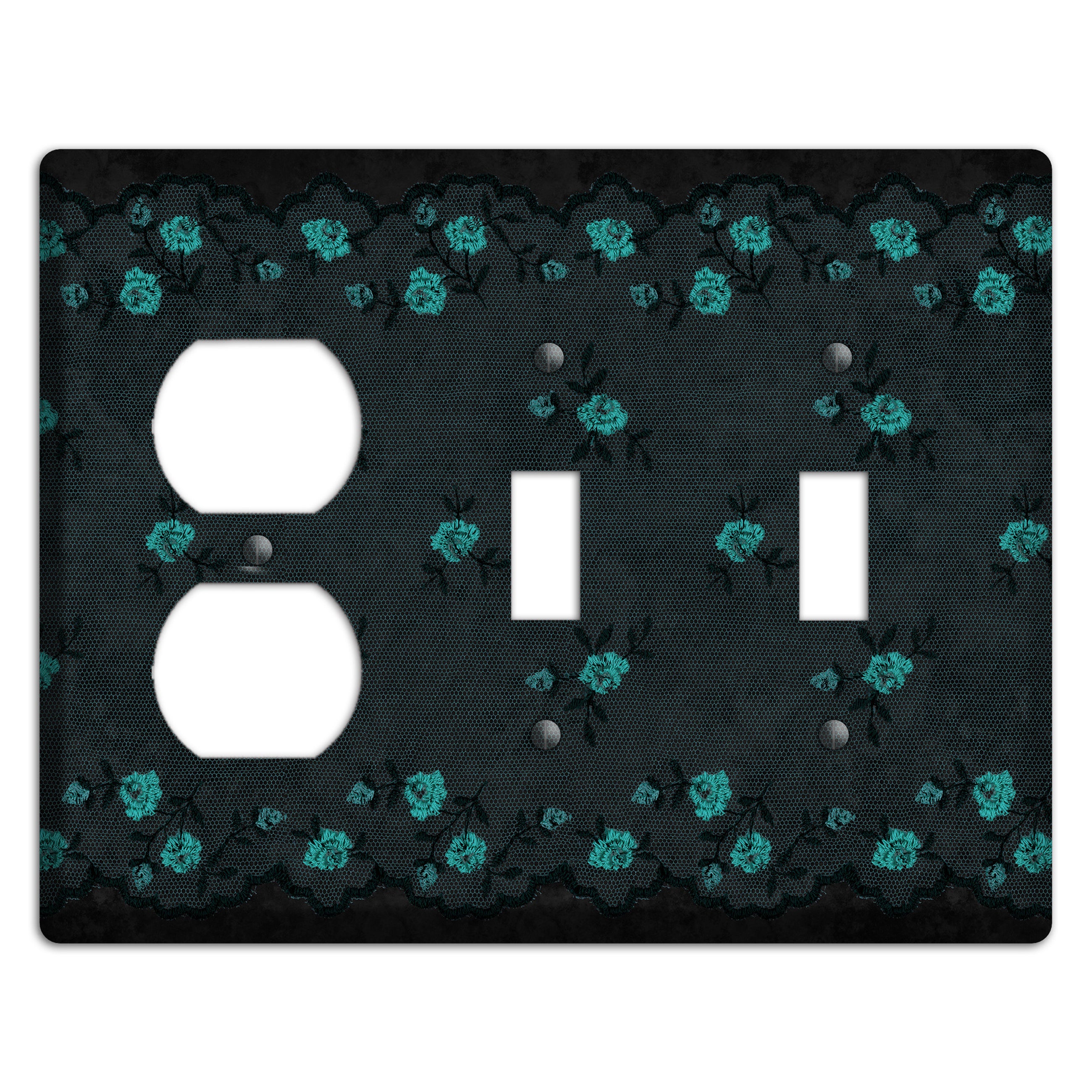 Embroidered Floral Black Duplex / 2 Toggle Wallplate