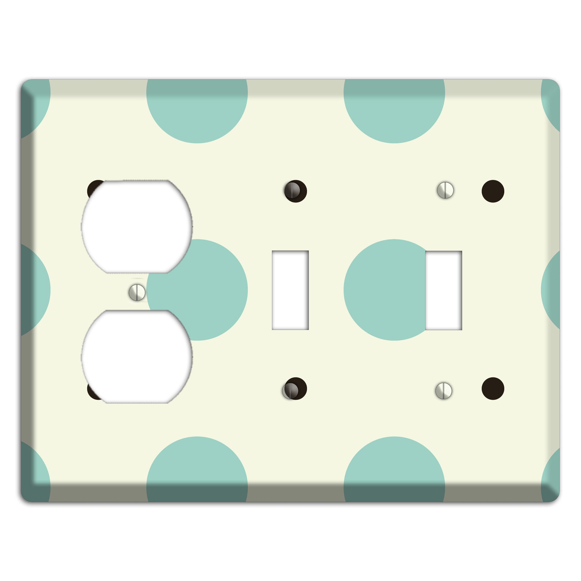 Soft Green with Aqua and Black Multi Tiled Medium Dots Duplex / 2 Toggle Wallplate
