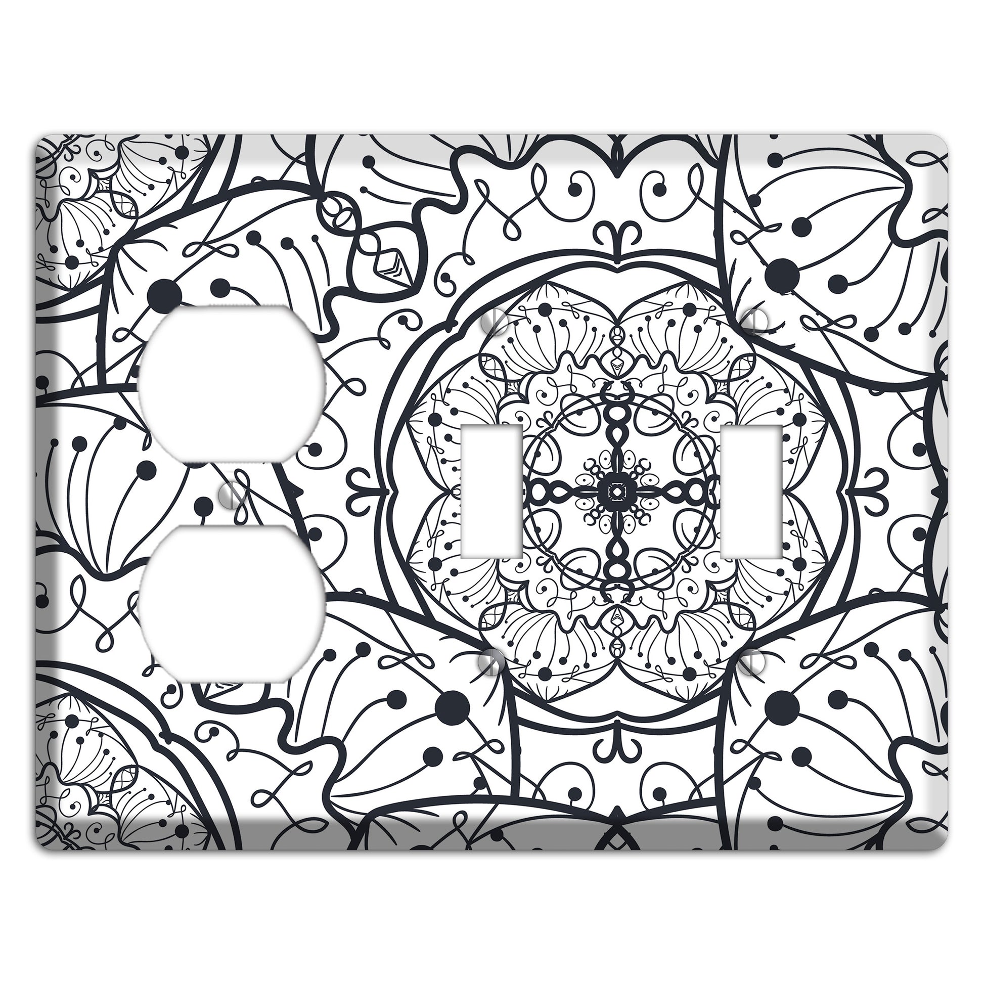 Mandala Black and White Style M Cover Plates Duplex / 2 Toggle Wallplate