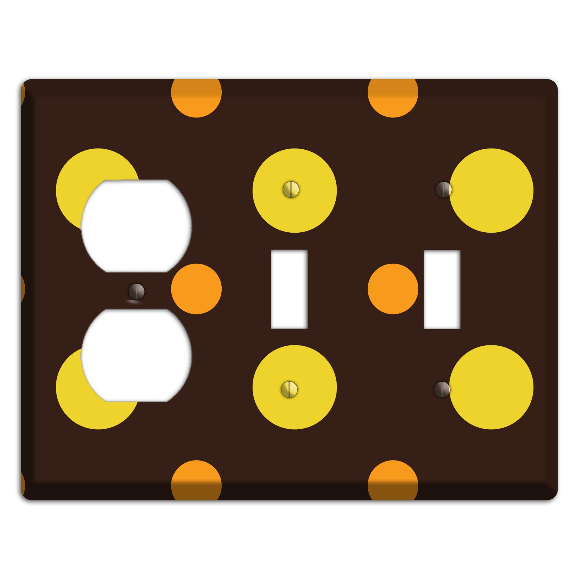 Black with Yellow and Orange Multi Medium Polka Dots Duplex / 2 Toggle Wallplate
