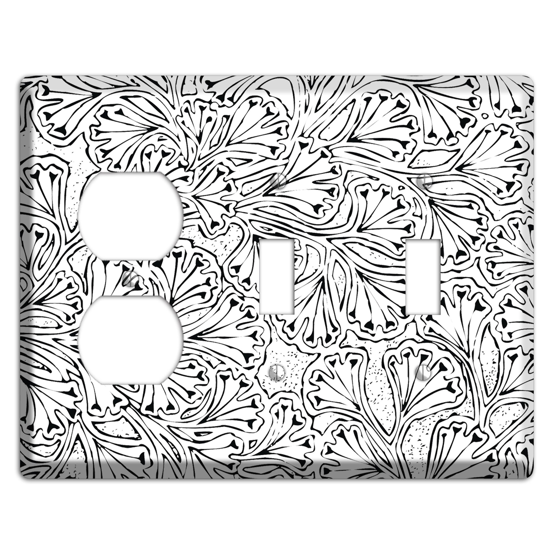 Deco White with Black Interlocking Floral Duplex / 2 Toggle Wallplate