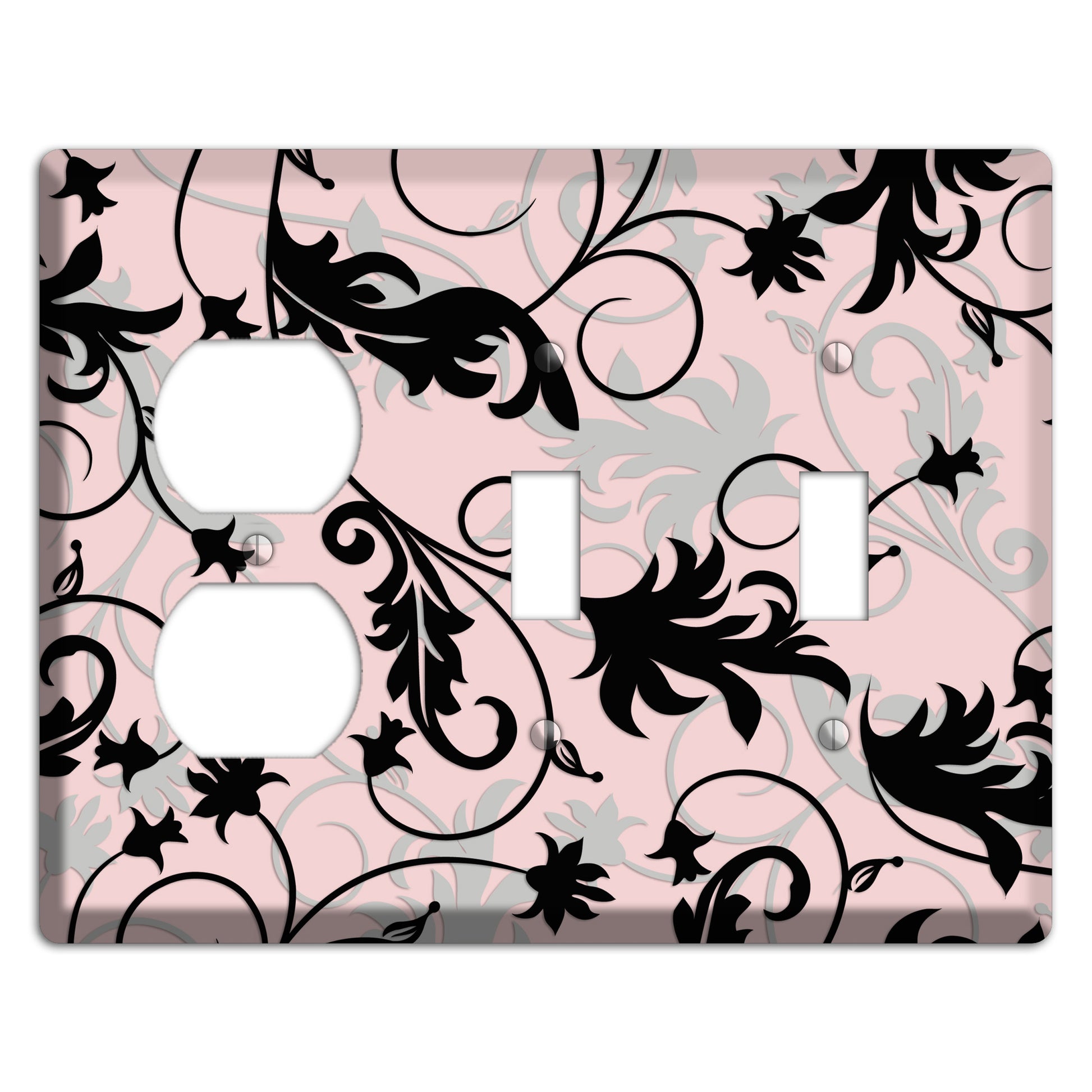 Dusty Pink Grey Black Victorian Sprig Duplex / 2 Toggle Wallplate