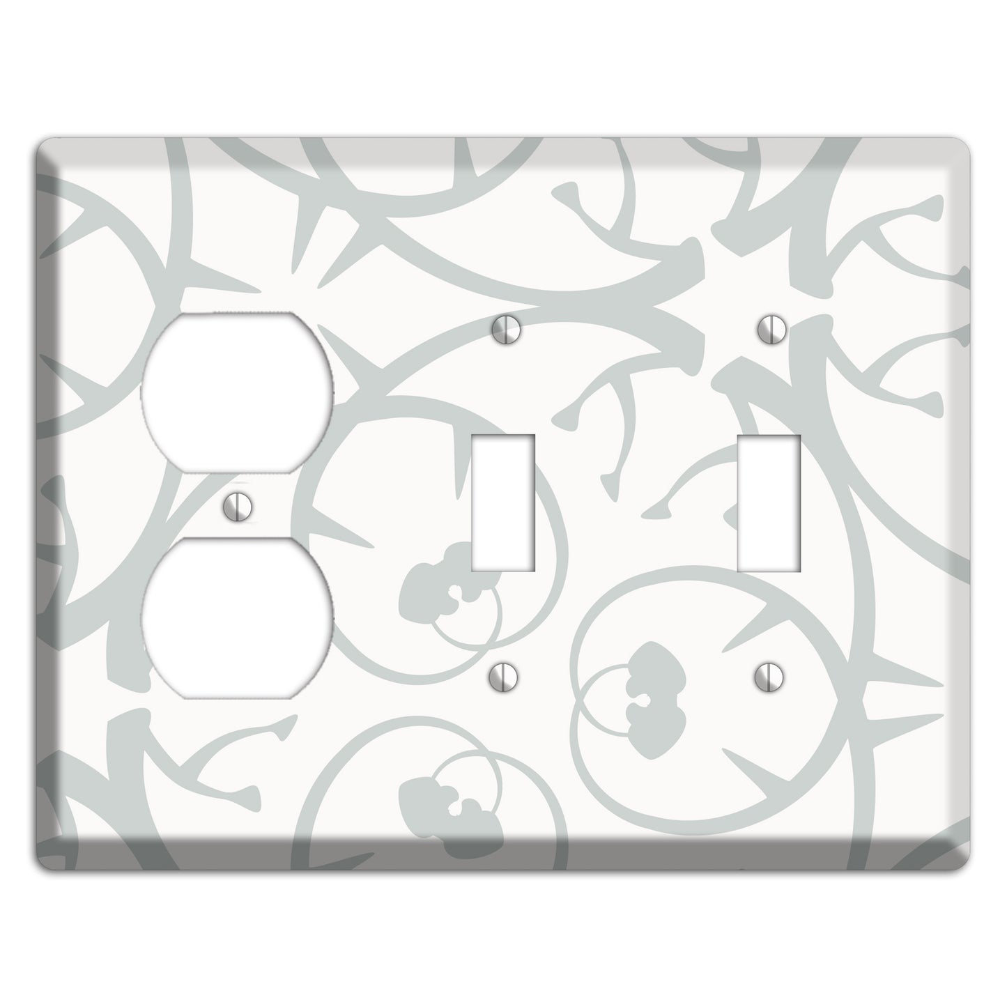 White with Grey Abstract Swirl Duplex / 2 Toggle Wallplate