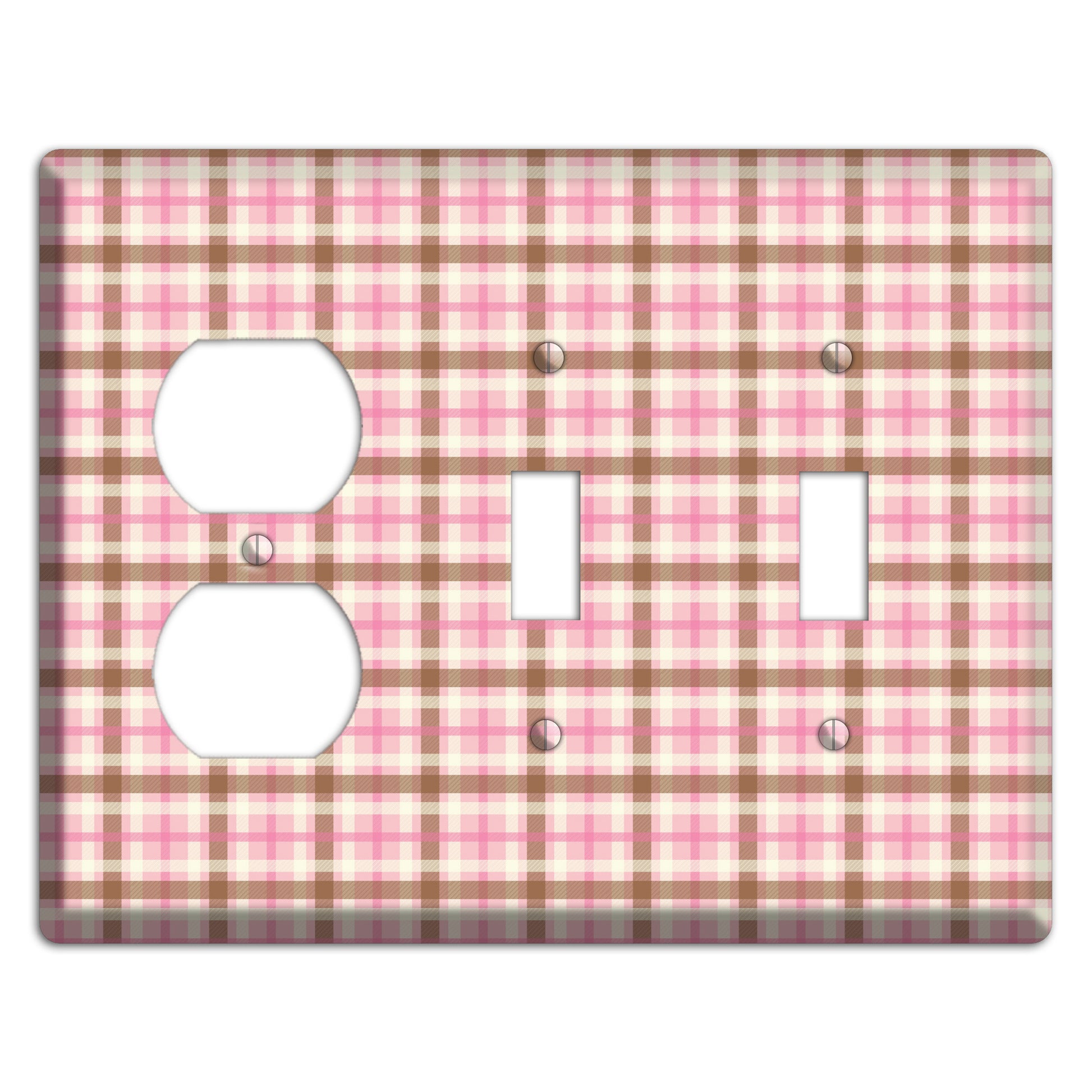 Pink and Brown Plaid Duplex / 2 Toggle Wallplate
