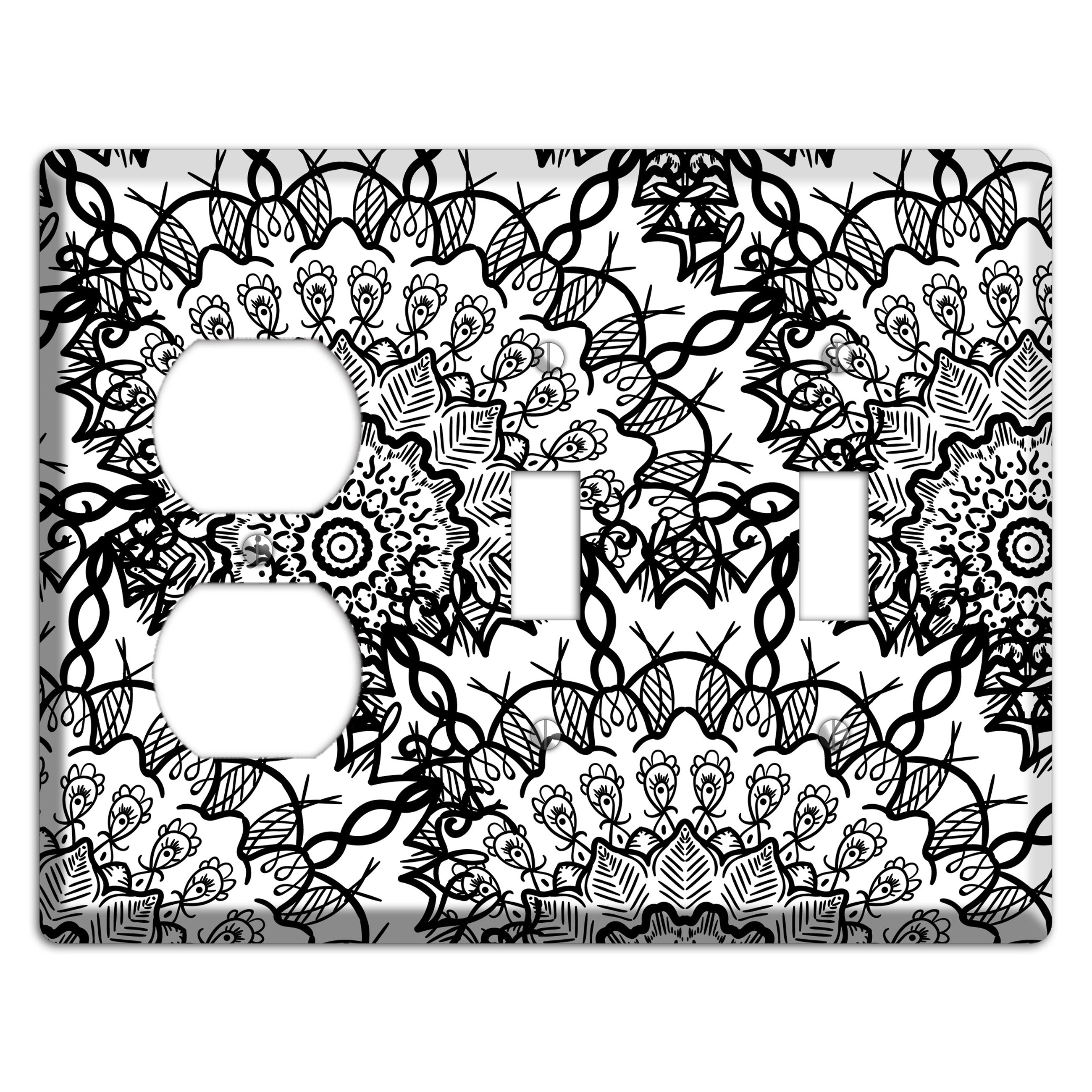Mandala Black and White Style P Cover Plates Duplex / 2 Toggle Wallplate