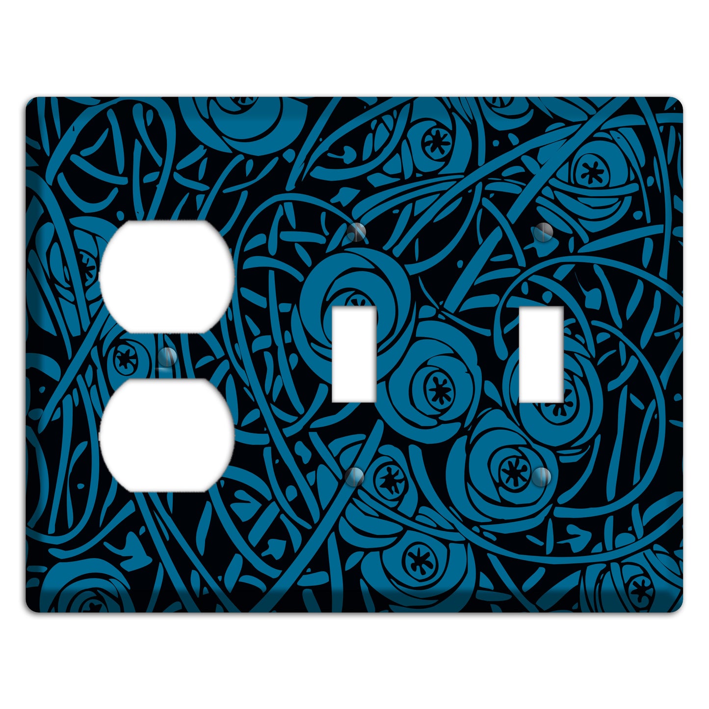 Black and Blue Deco Floral Duplex / 2 Toggle Wallplate