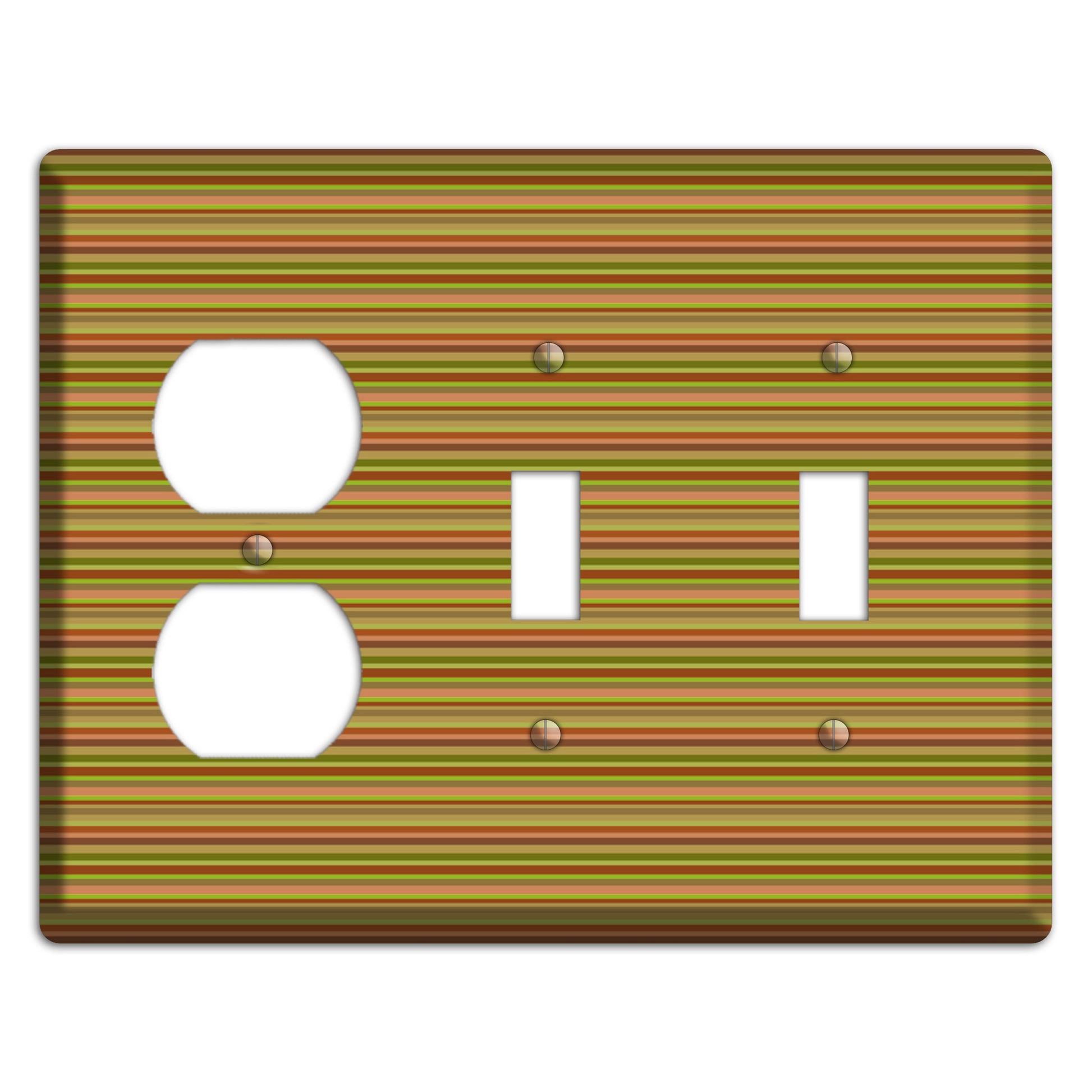 Multi Olive Burgundy Horizontal Stripes Duplex / 2 Toggle Wallplate