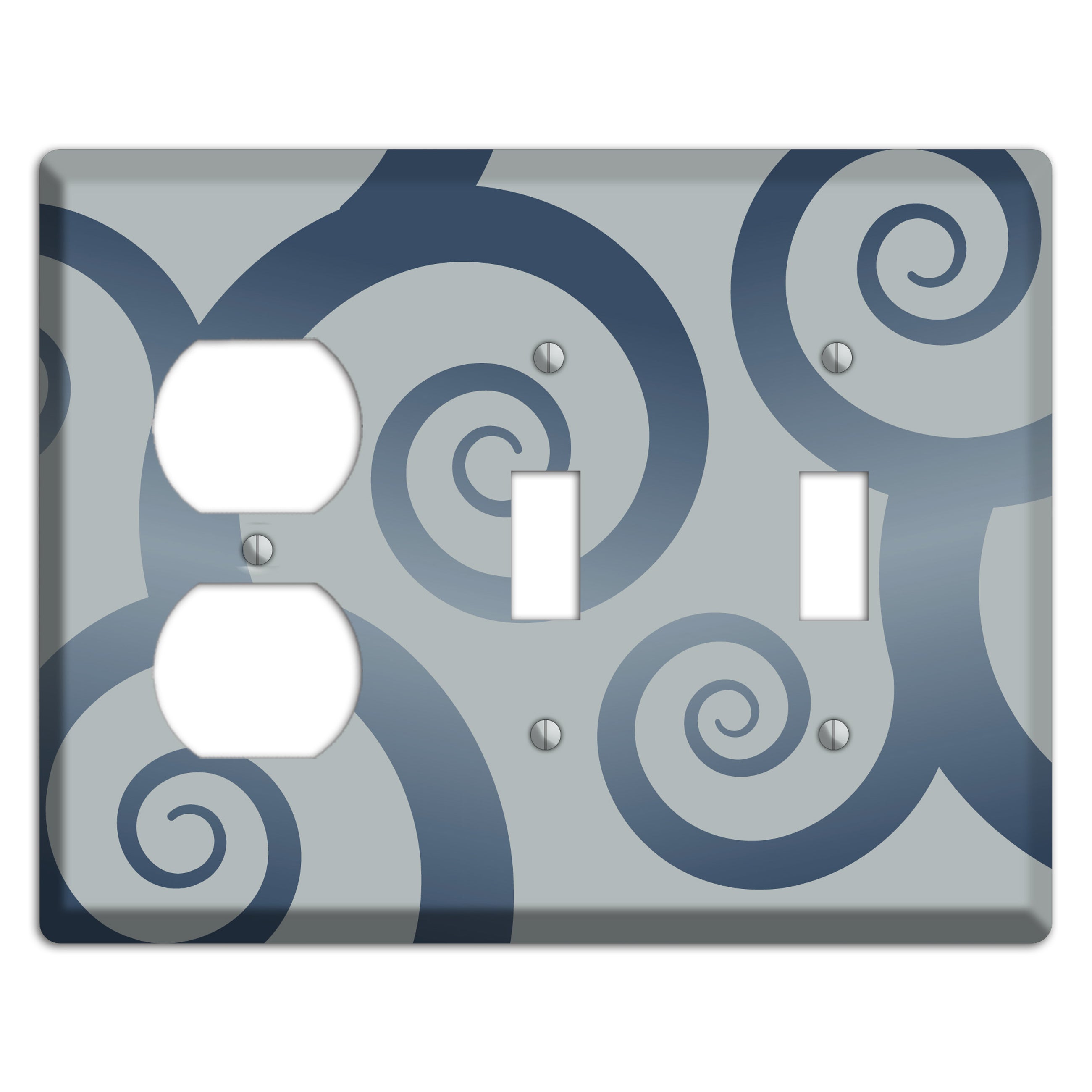 Grey with Blue Large Swirl Duplex / 2 Toggle Wallplate