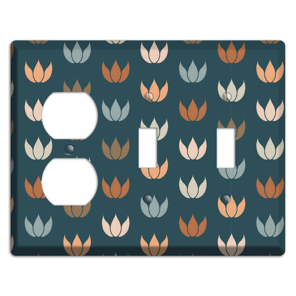 Teal Lotus Print Duplex / 2 Toggle Wallplate