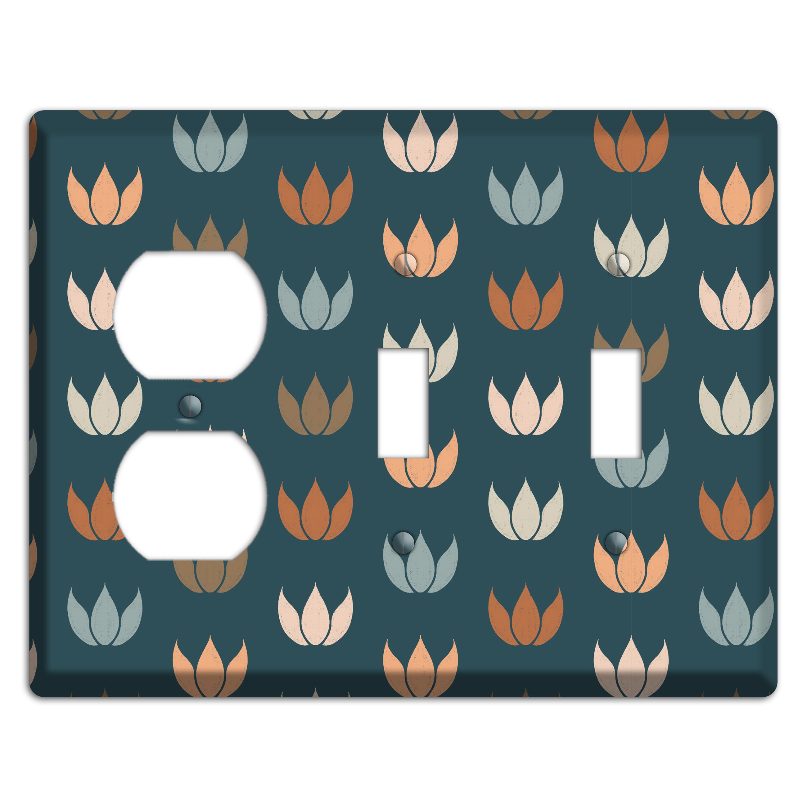 Teal Lotus Print Duplex / 2 Toggle Wallplate